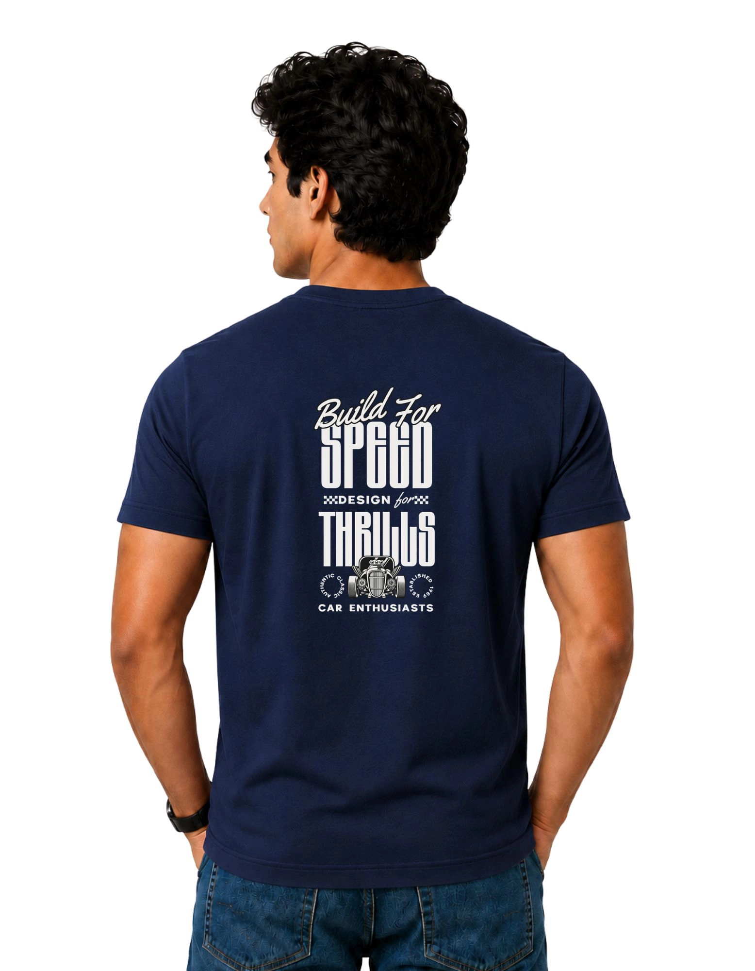 Build For Speed Cotton Round Neck T-Shirt 180 GSM Navy Blue