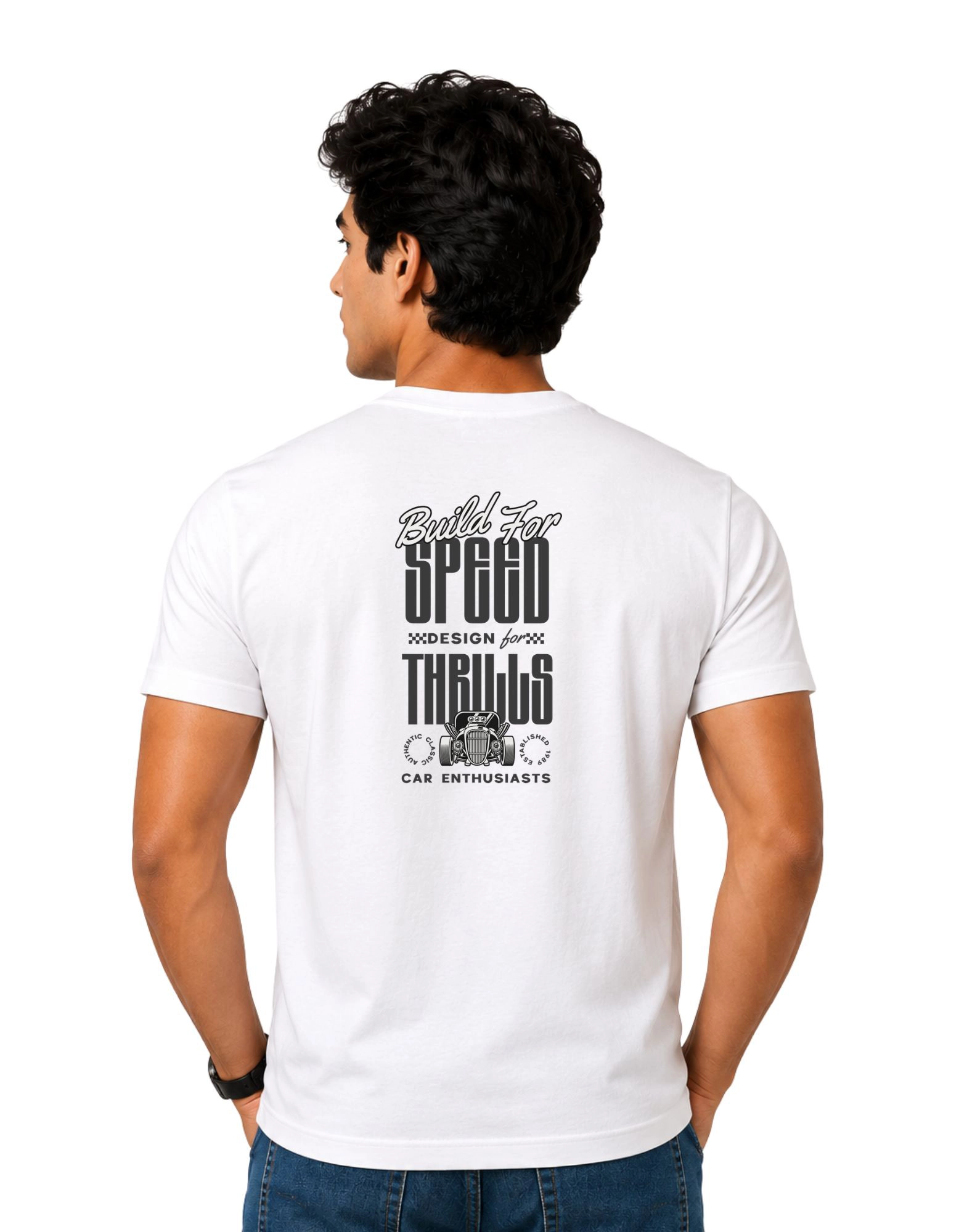 Build For Speed Cotton Round Neck T-Shirt 180 GSM White