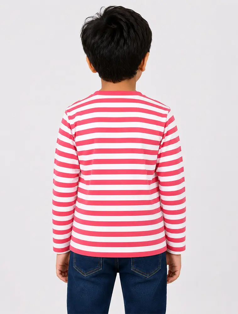 Candy Pink Boys Round Neck Printed T Shirt