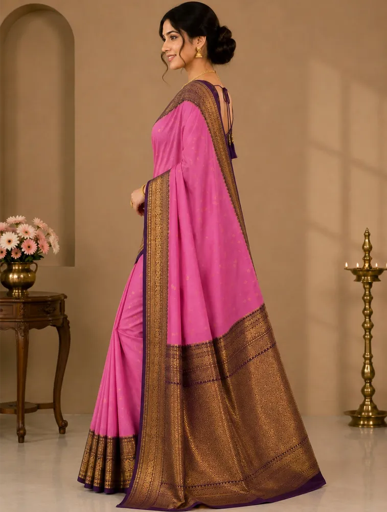 Candy Pink Womens Premium Semi Gadwal Saree