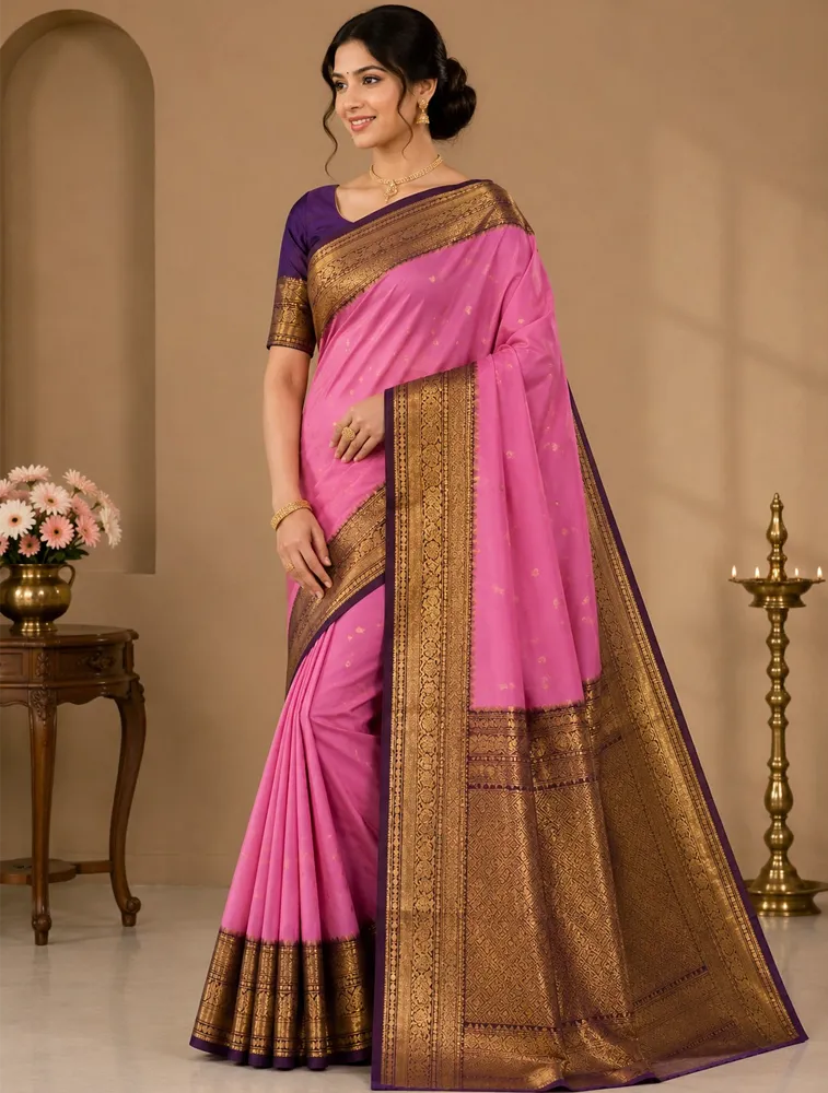 Candy Pink Womens Premium Semi Gadwal Saree