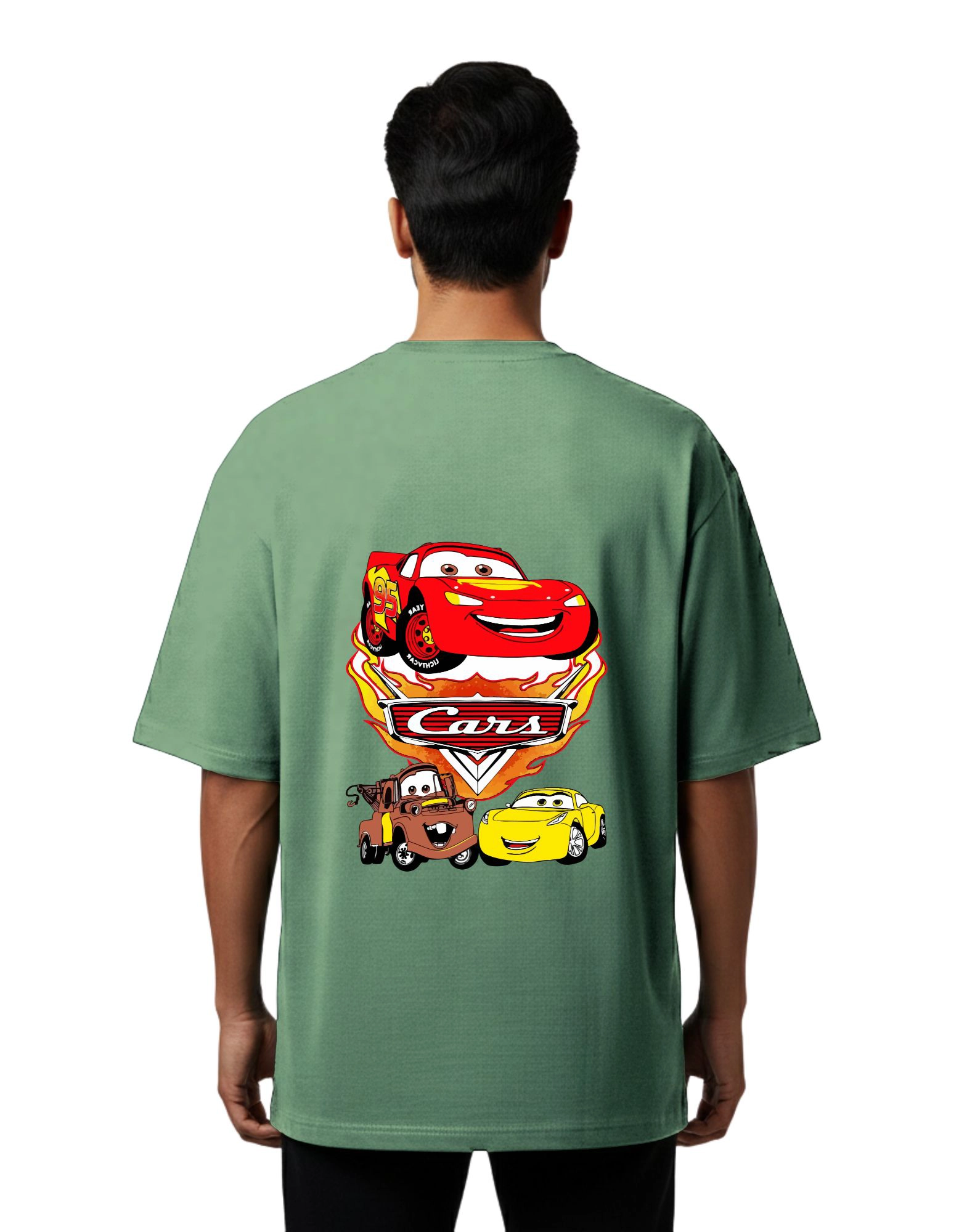 Cars Lightning McQueen Graphic Oversized Cotton French Terry 240 GSM T-Shirt D Green