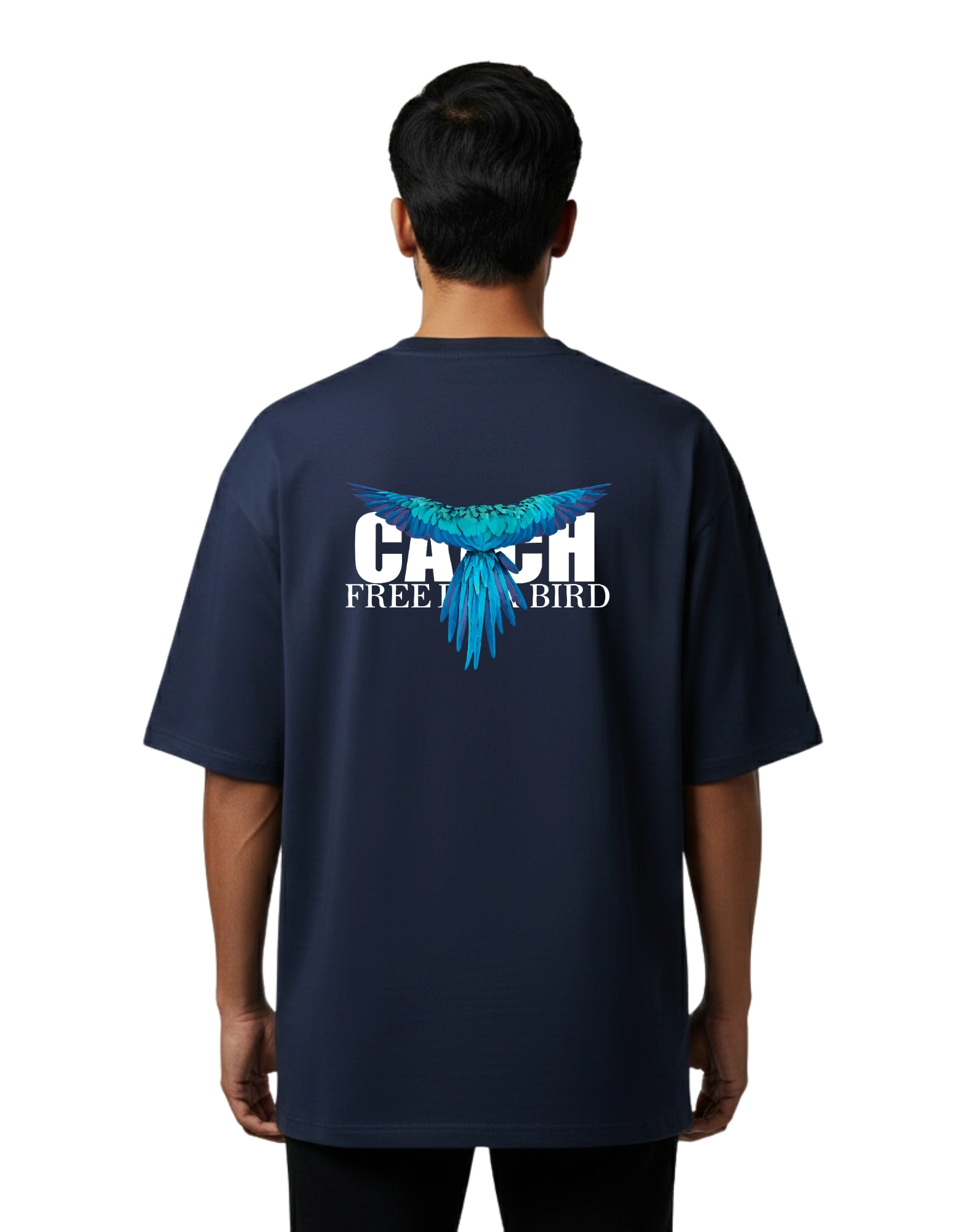 Catch Free Bird Oversized Cotton French Terry T-Shirt 240 GSM Navy Blue