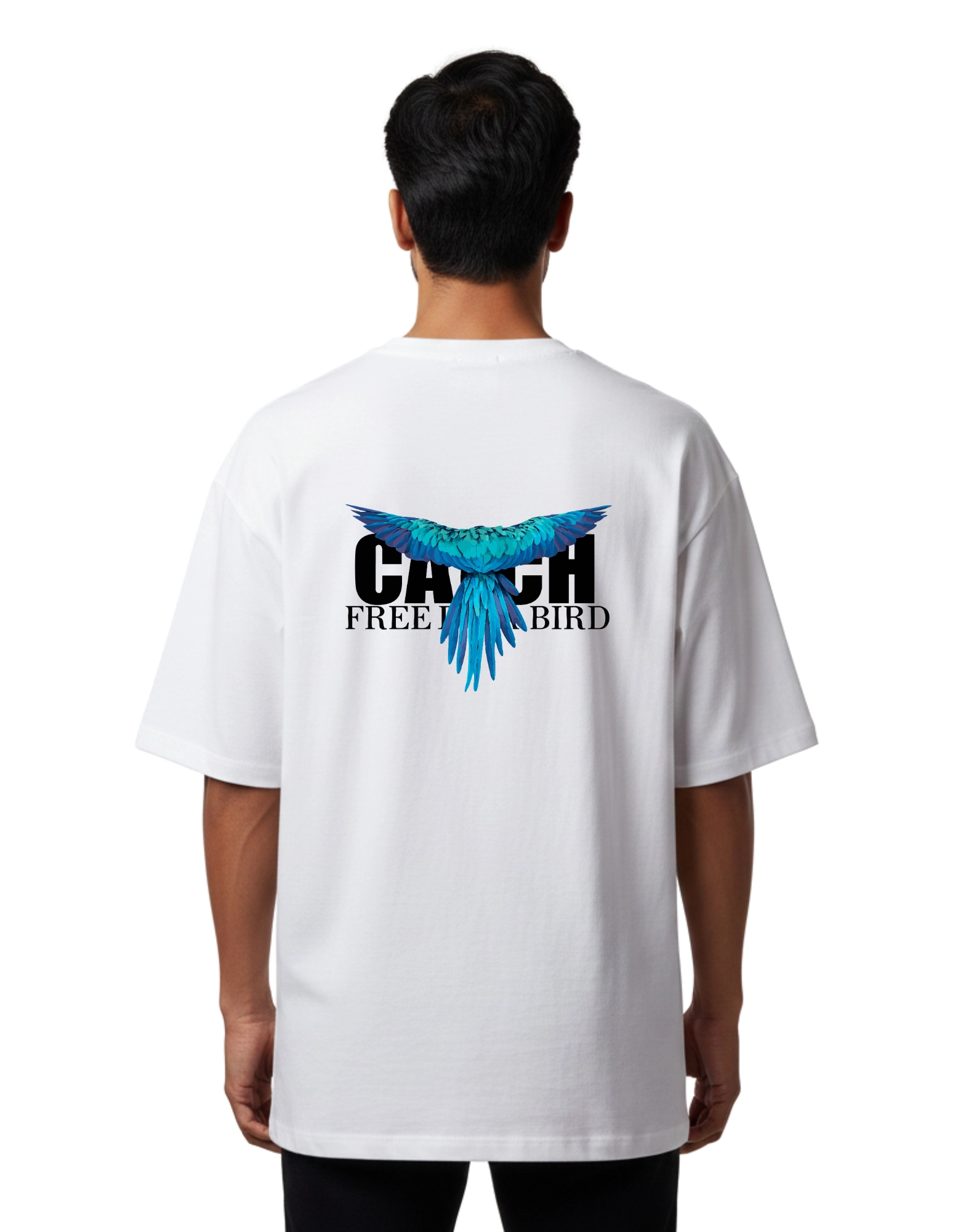 Catch Free Bird Oversized Cotton French Terry T-Shirt 240 GSM White