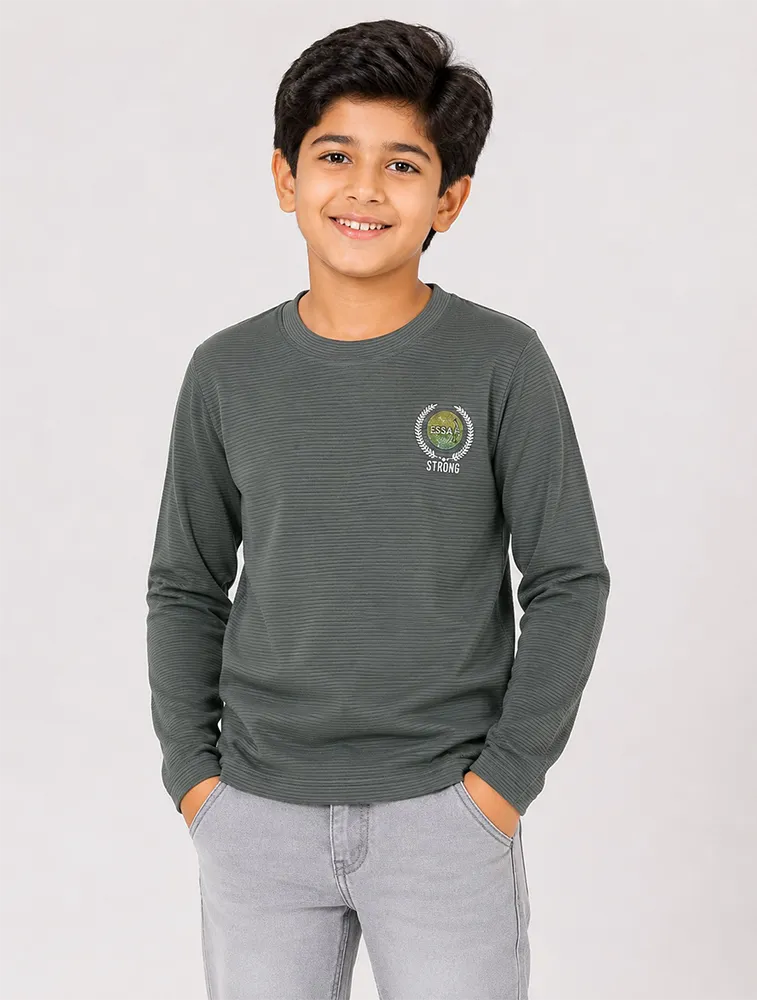 Cement Grey Kids Premium Solid Printed Round Full Sleeve T Shirt