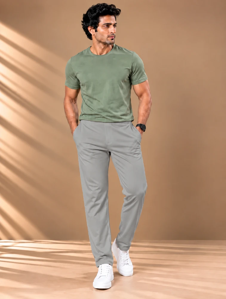 Cement Grey Oreas Mens Peanut Fabric Comfort Stretch Trousers