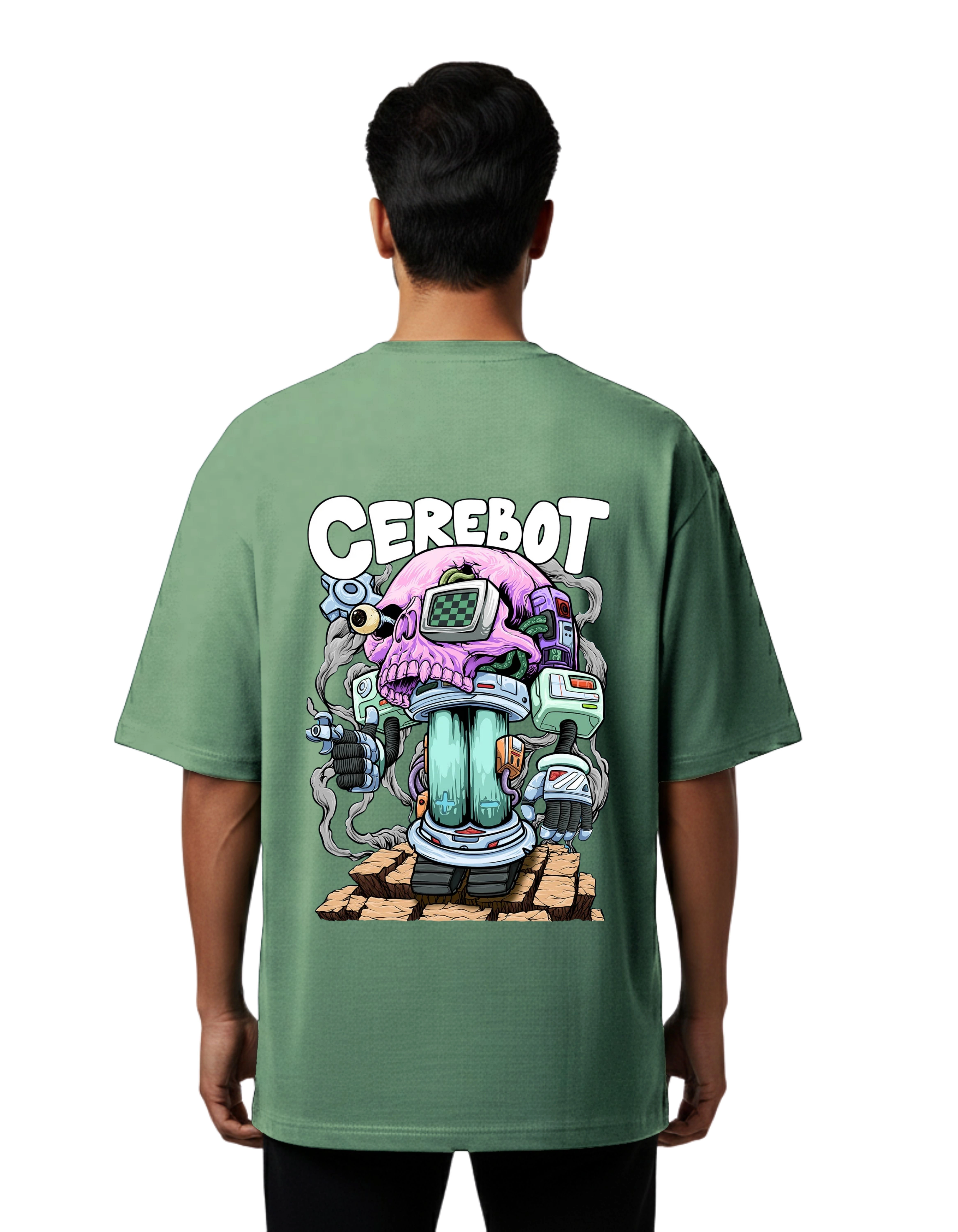 Cerebot Oversize Cotton French Terry T-Shirt 240 GSM D Green