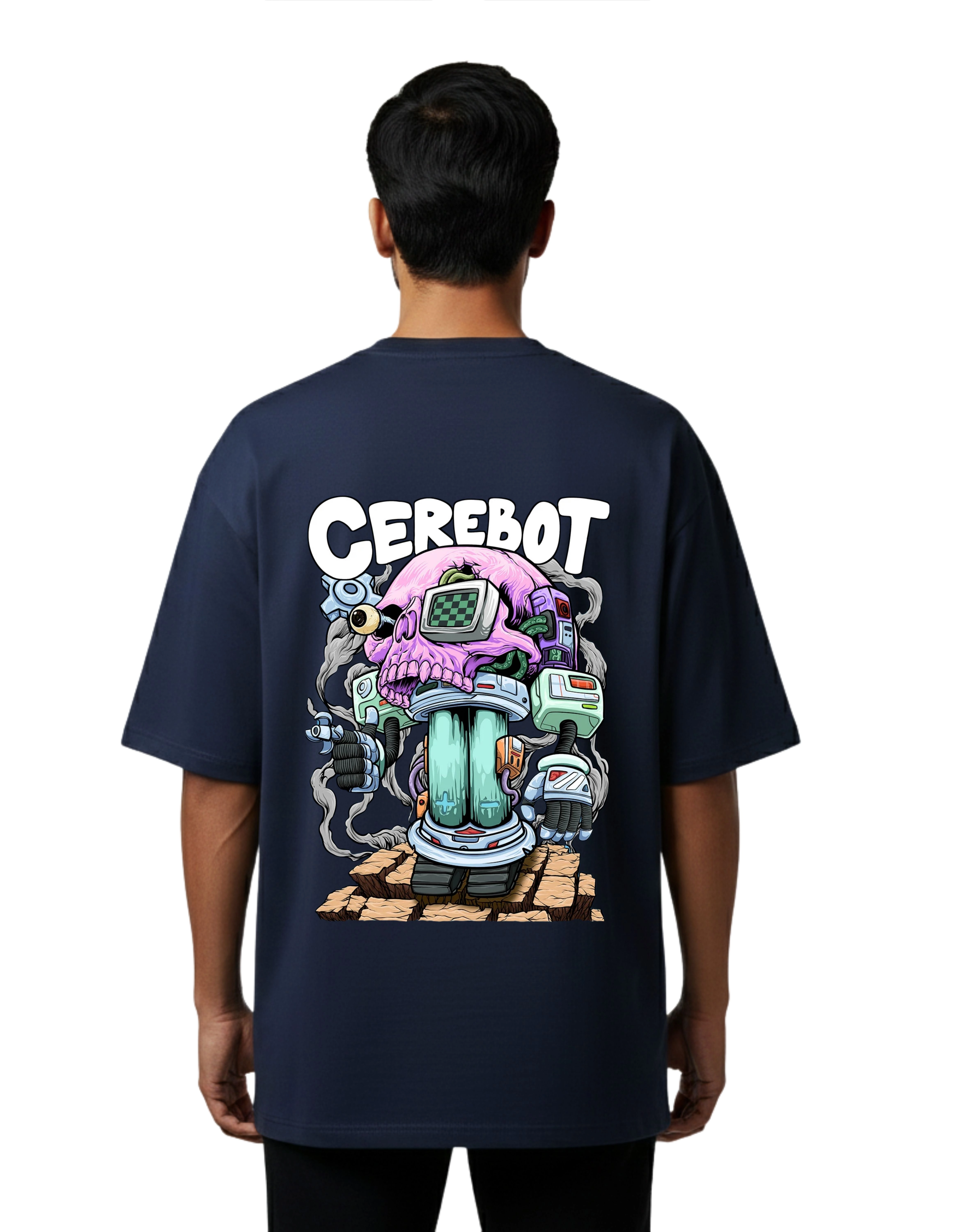 Cerebot Oversize Cotton French Terry T-Shirt 240 GSM Navy Blue