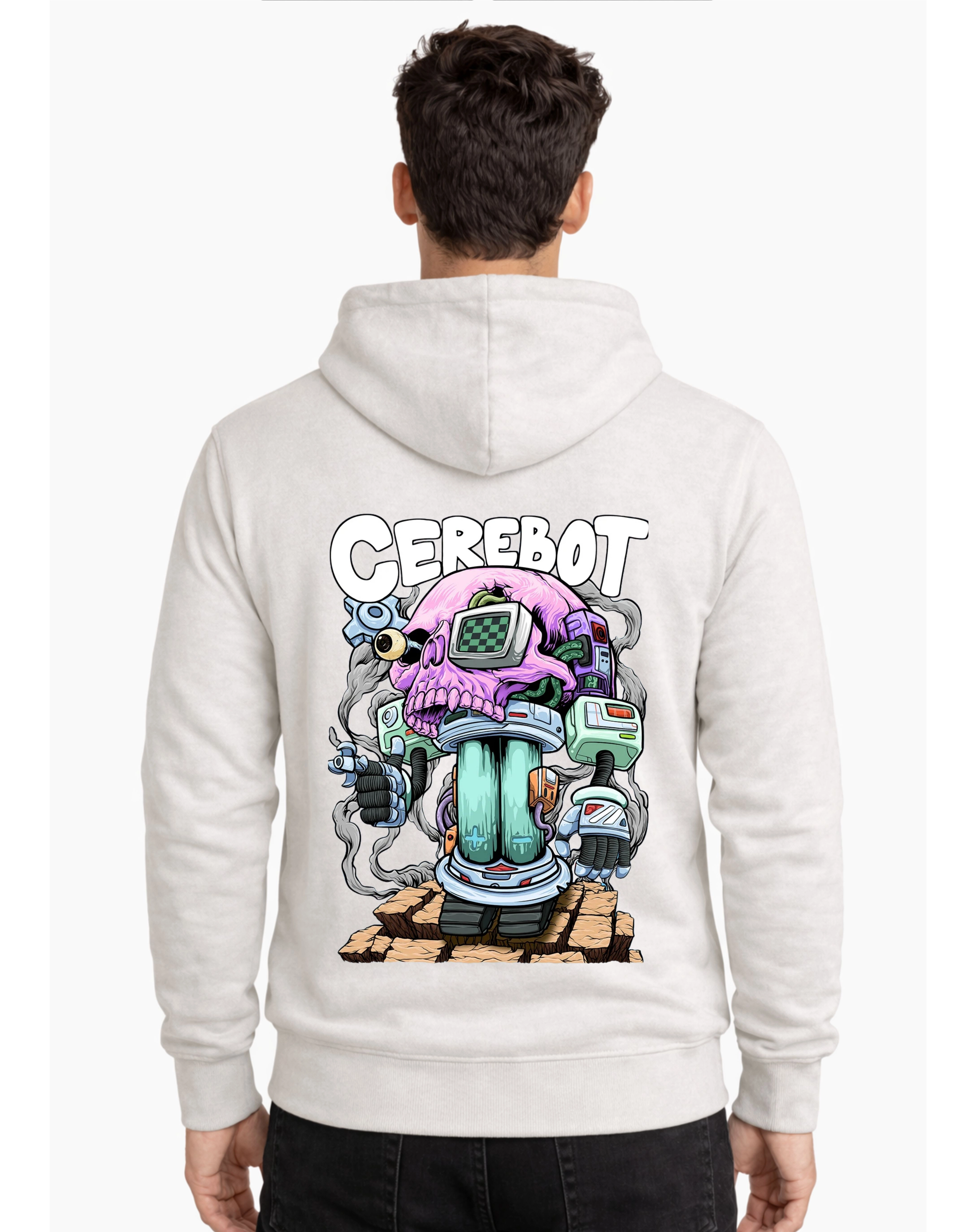 Cerebot Polycotton Hoodie Without Zipper 300 GSM Half White