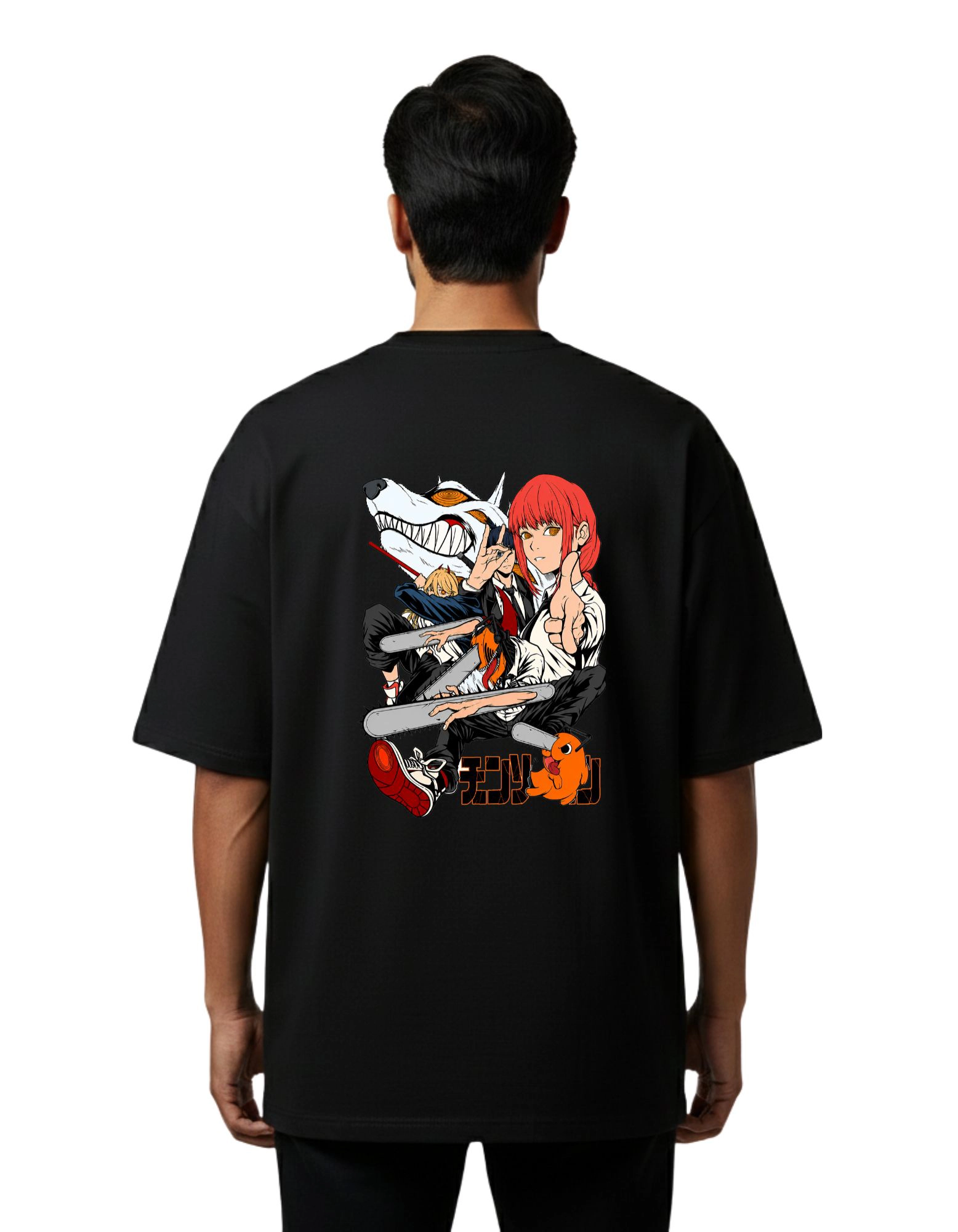 Chainsaw Anime Oversize Cotton French Terry T-Shirt 240 GSM Black