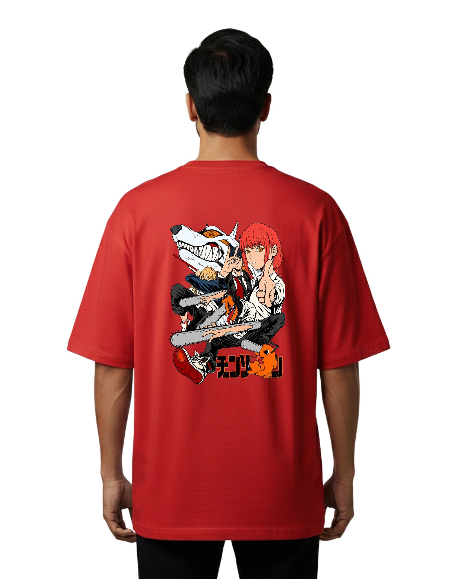 Chainsaw Anime Oversize Cotton French Terry T-Shirt 240 GSM Red