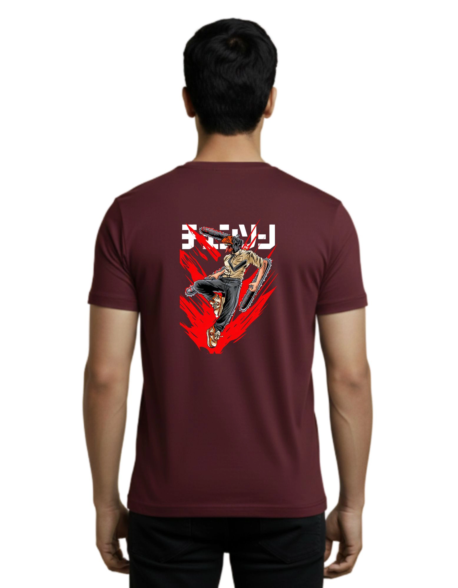 Chainsaw Fury Cotton Round Neck T-Shirt 180 GSM Maroon