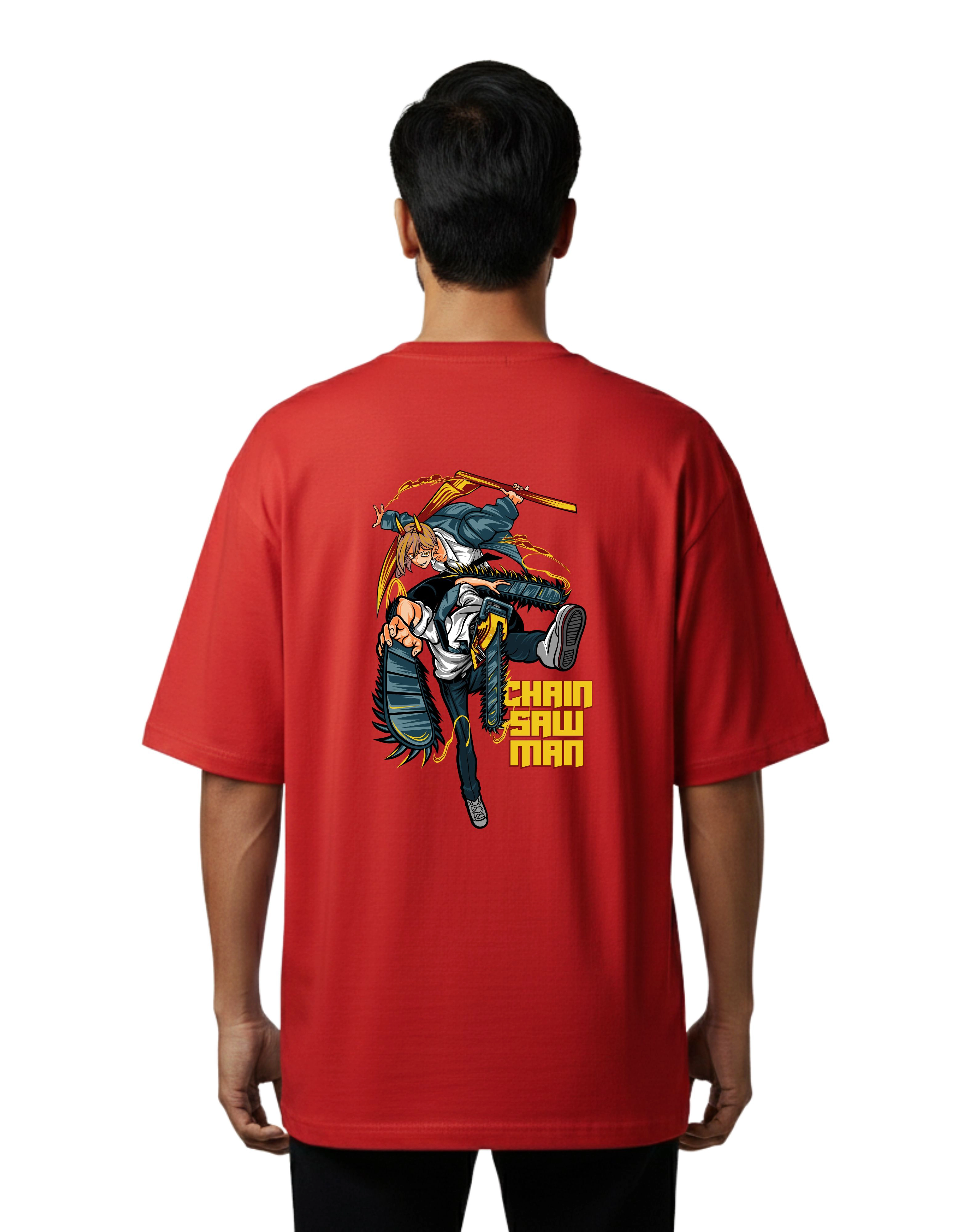 Chainsaw Man Oversized Cotton French Terry T-Shirt 240 GSM Red