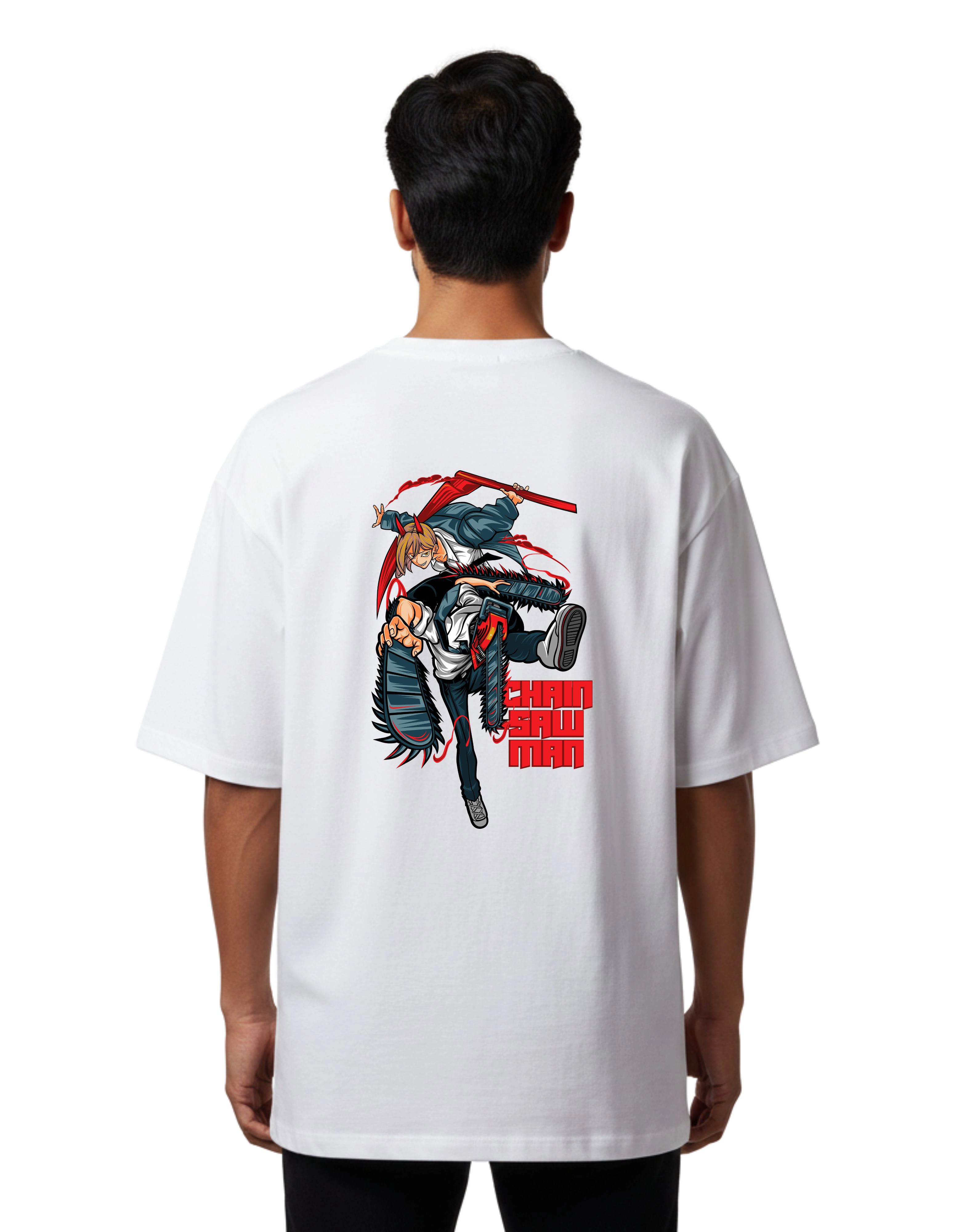 Chainsaw Man Oversized Cotton French Terry T-Shirt 240 GSM White