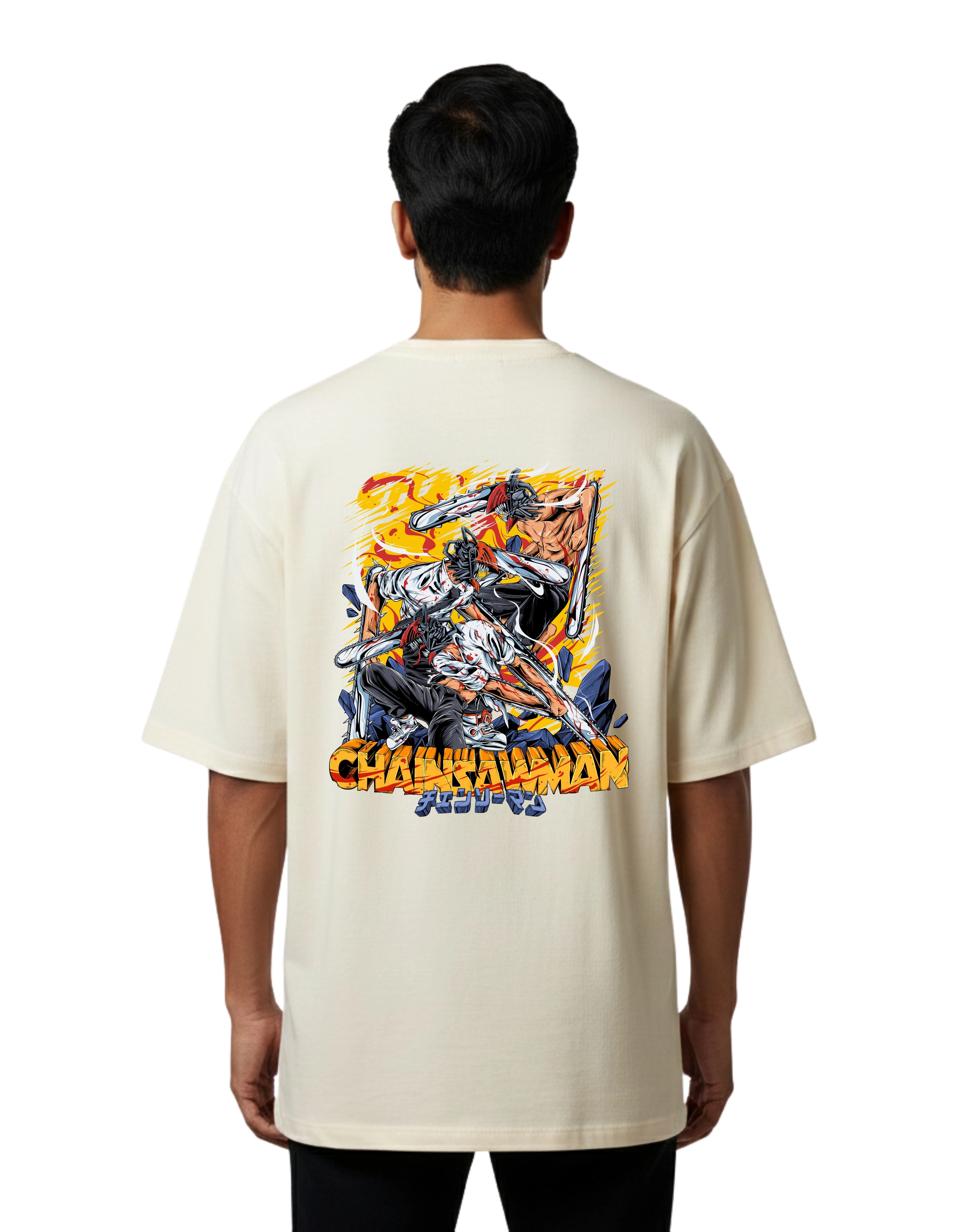 Chainsaw Slayer Oversized Cotton French Terry T-Shirt 240 GSM Beige