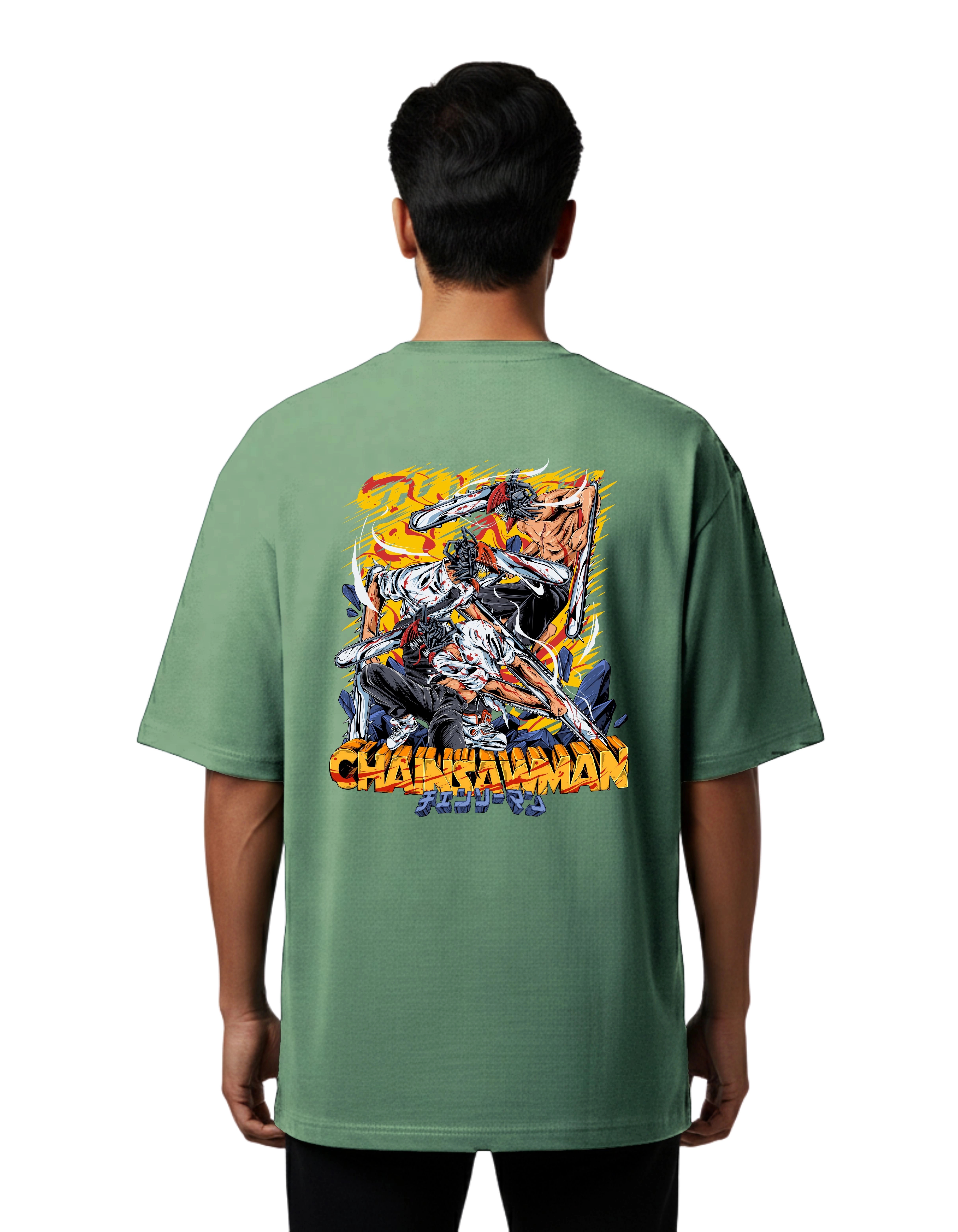 Chainsaw Slayer Oversized Cotton French Terry T-Shirt 240 GSM D Green