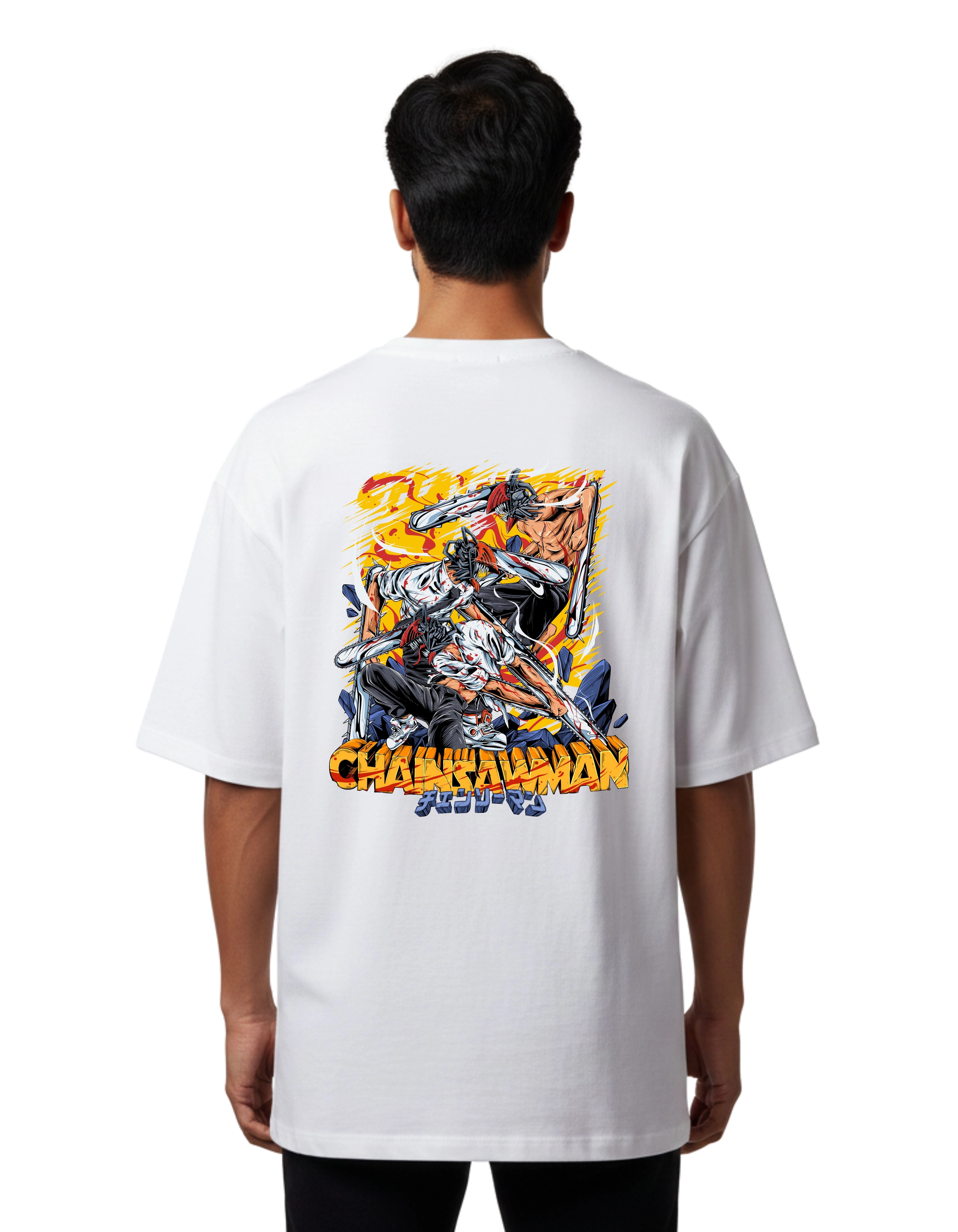 Chainsaw Slayer Oversized Cotton French Terry T-Shirt 240 GSM White