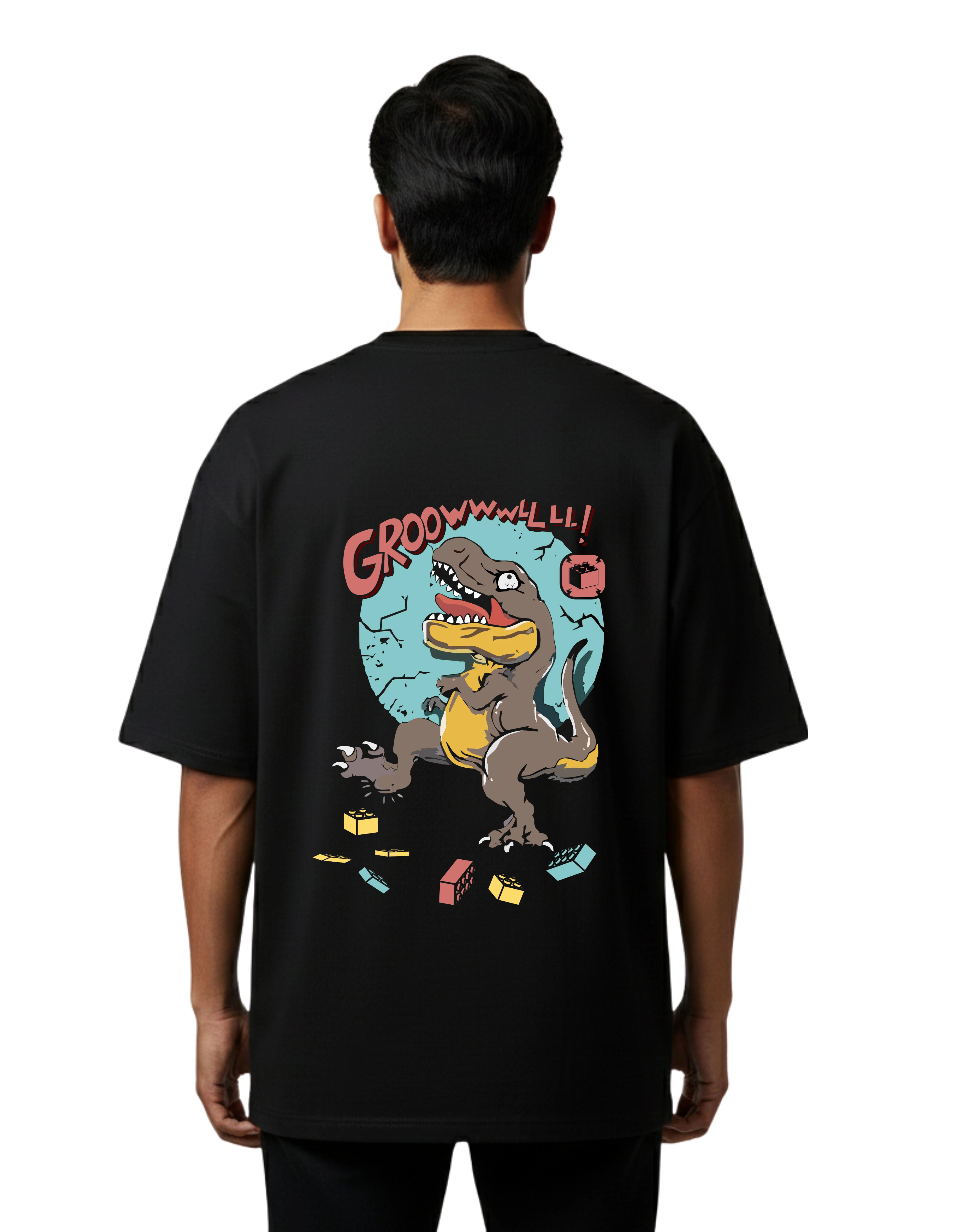 Chaos Dinosaur Graphic Oversized Cotton French Terry T-Shirt 240 GSM Black