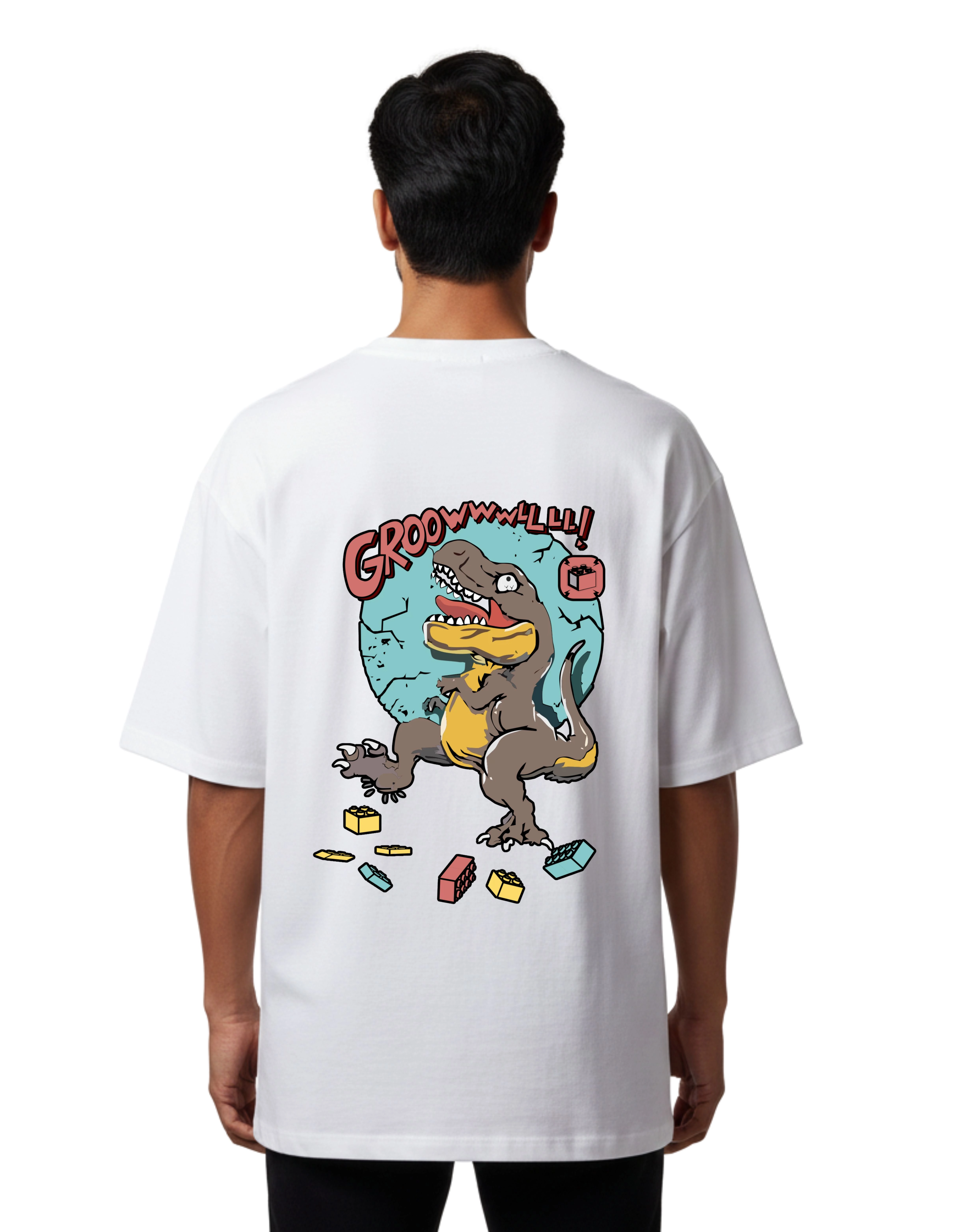 Chaos Dinosaur Graphic Oversized Cotton French Terry T-Shirt 240 GSM White