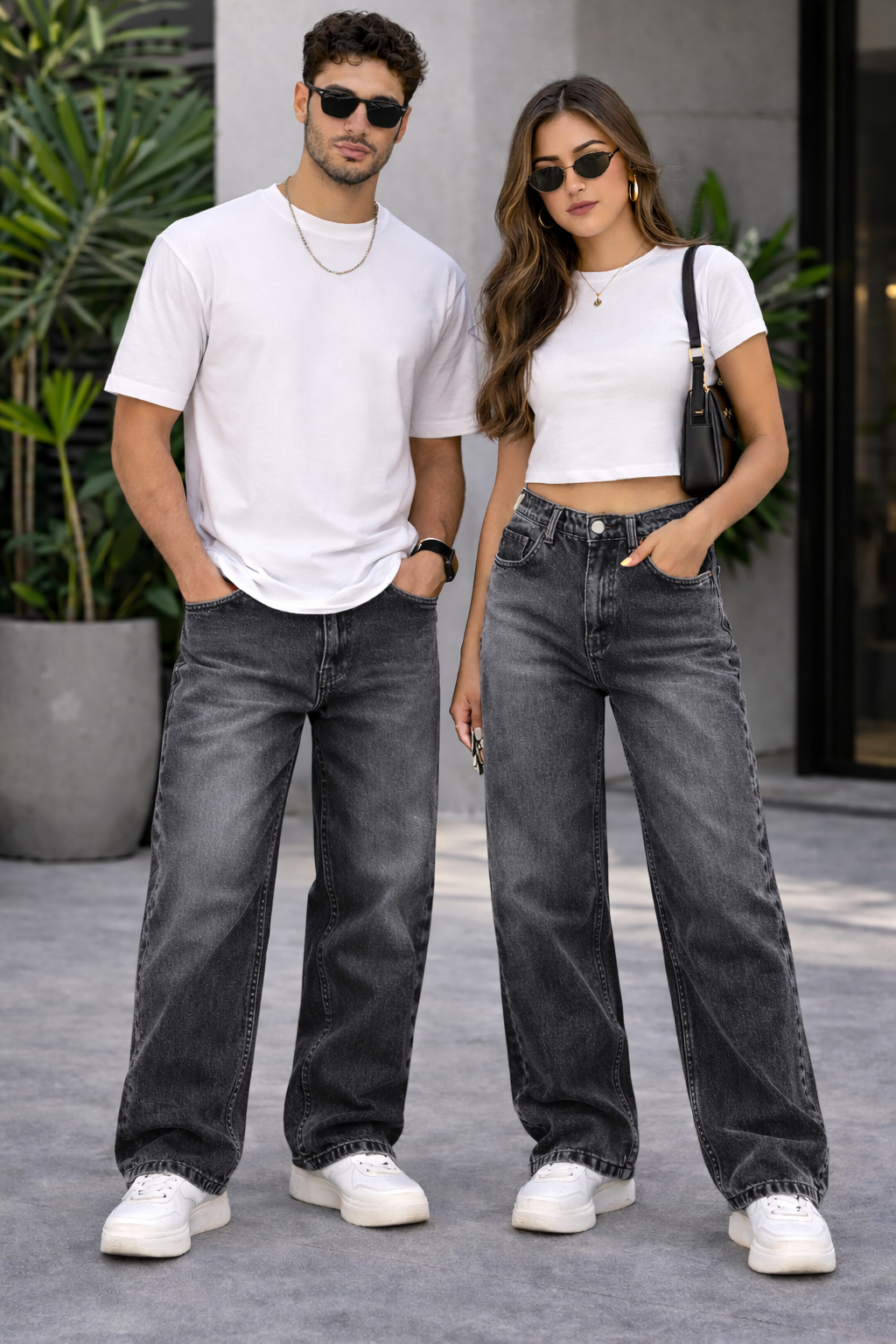 Charcoal Black Unisex Wide Leg Denim Jeans