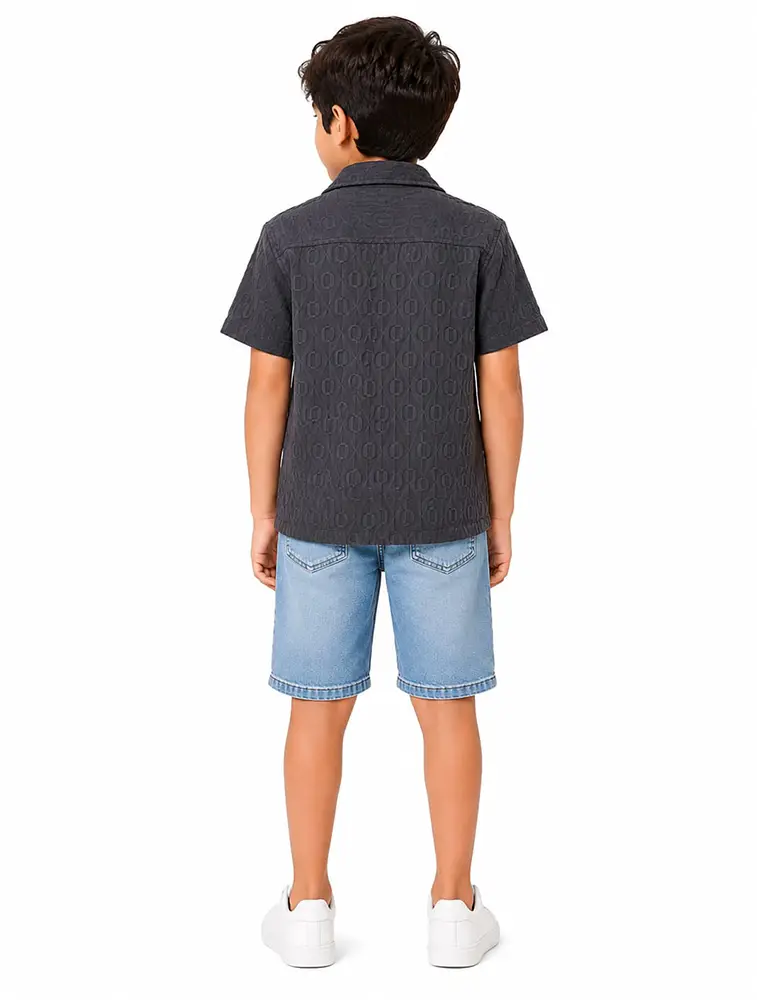 Charcoal Grey Boys Premium Crestline Textured Collared Shirt