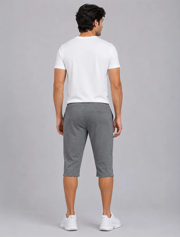Charcoal Grey Men Cotton 34 Shorts With Drawstring