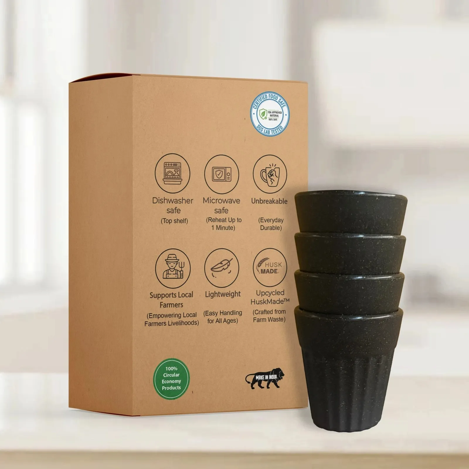 Charcoal HuskChai Cup(Pack of 4)