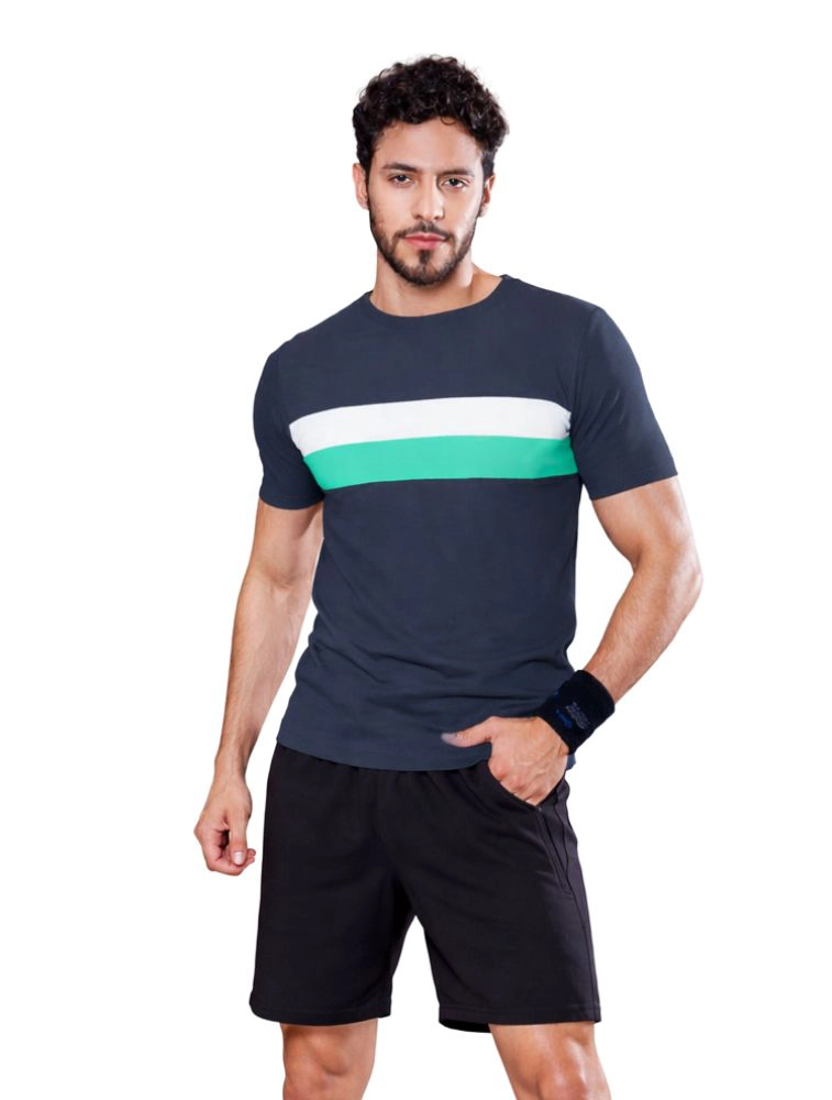 Charcoal Matty Multi Colourblocked Round Neck Half Sleeve 190GSM TShirts