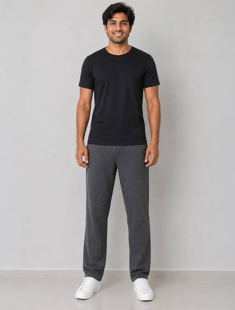 Charcoal Melange Mens Cotton Comfort Fit Track Pants 