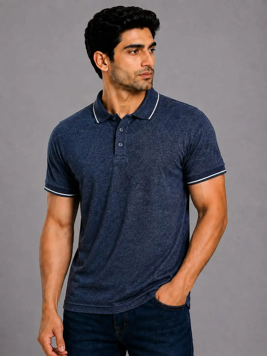 Charcoal Mens Premiun Cotton 270 GSN Half Sleeve Polo T Shirt With White Collar And Sleeve Tipping