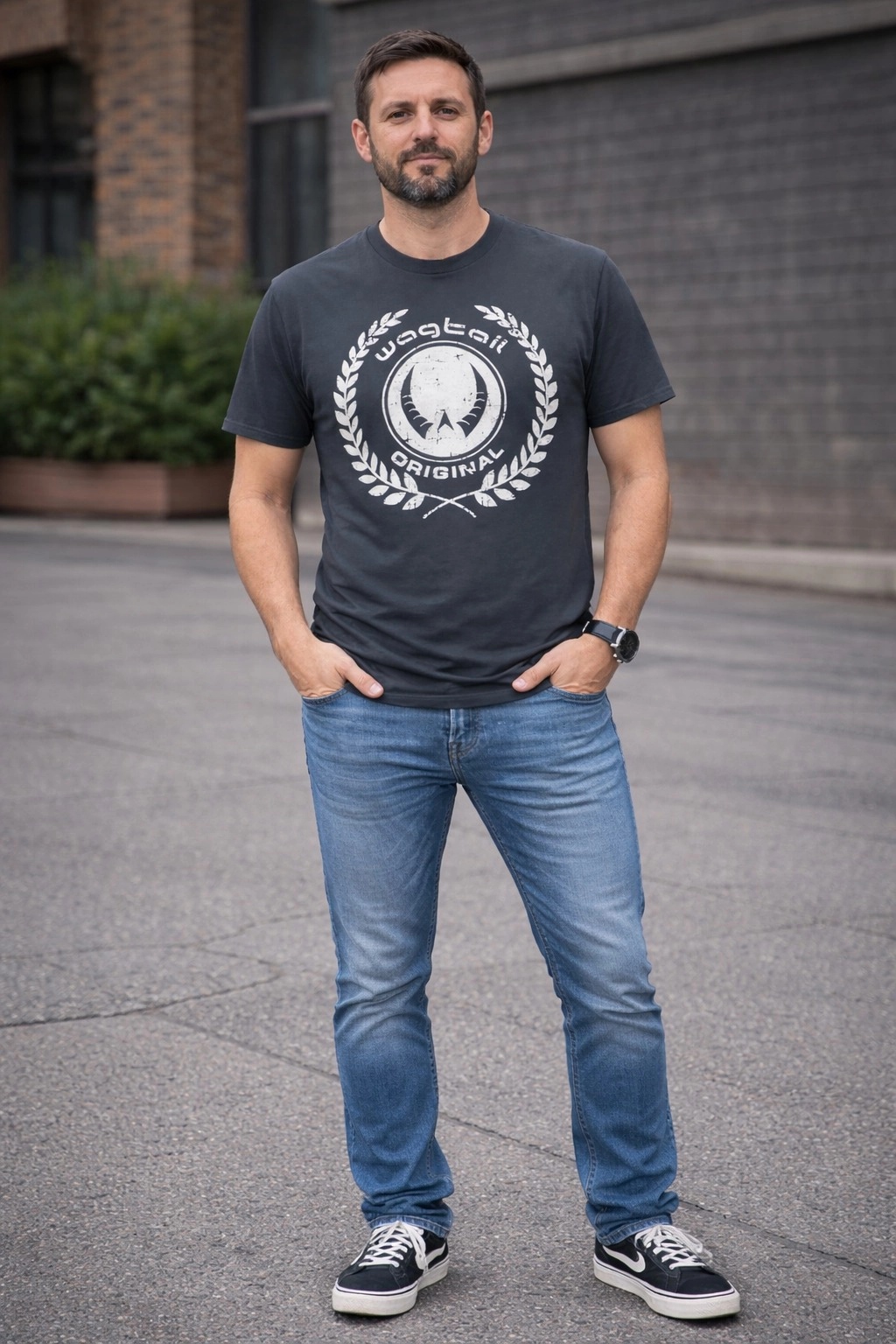 Charcoal Printed Cotton Round Neck Half Sleeve 180GSM T shirt