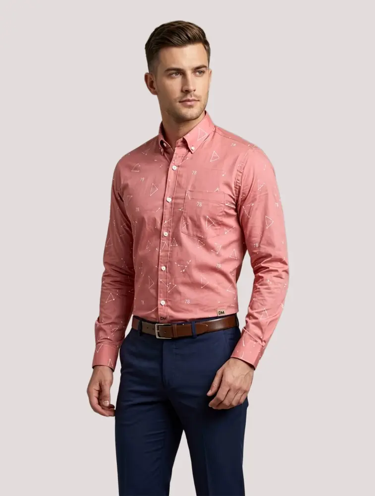 Charm Pink  Mens Printed Casual Cotton Shirt  