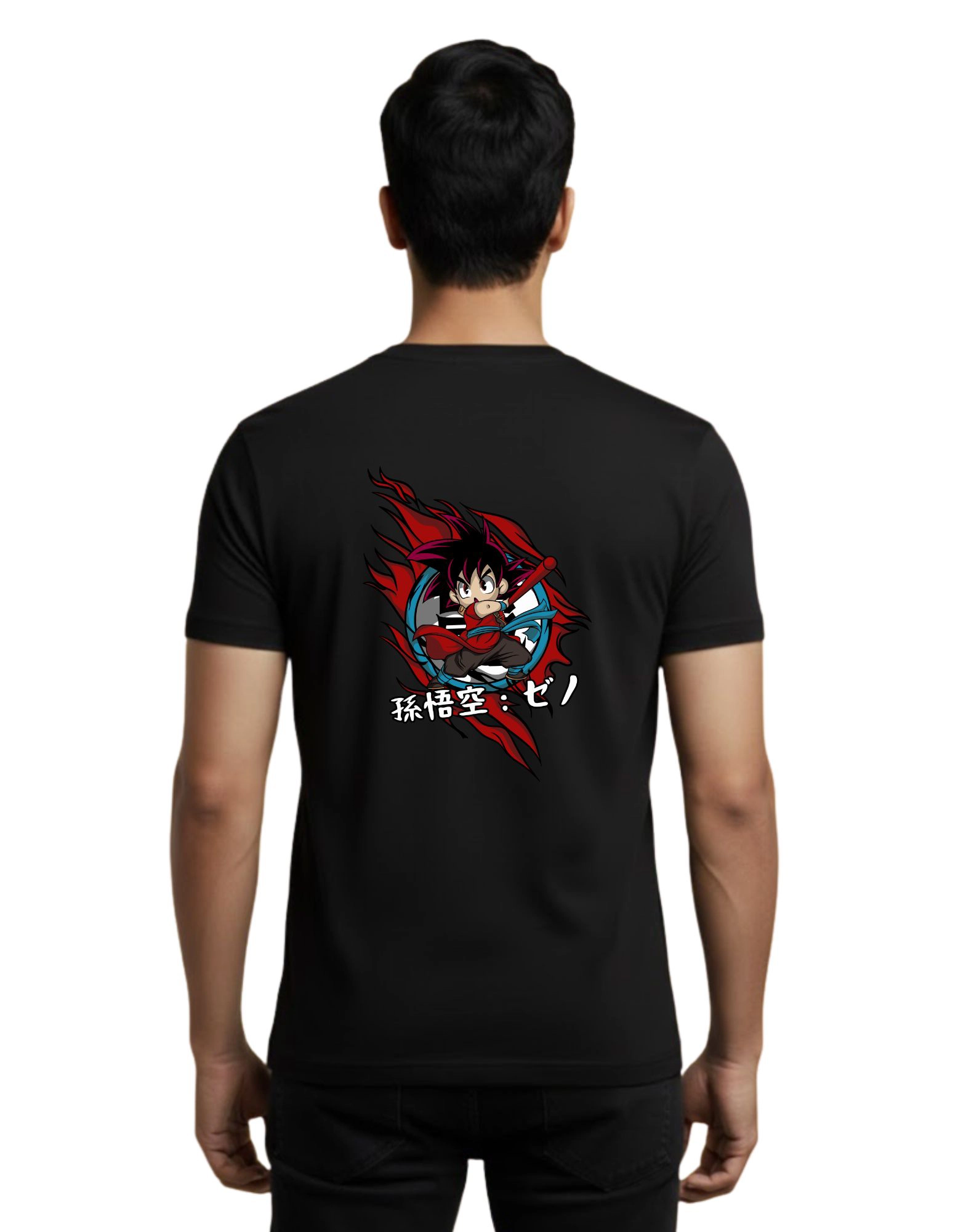 Chibi Goku Blaze Cotton Round Neck T-Shirt 180 GSM Black