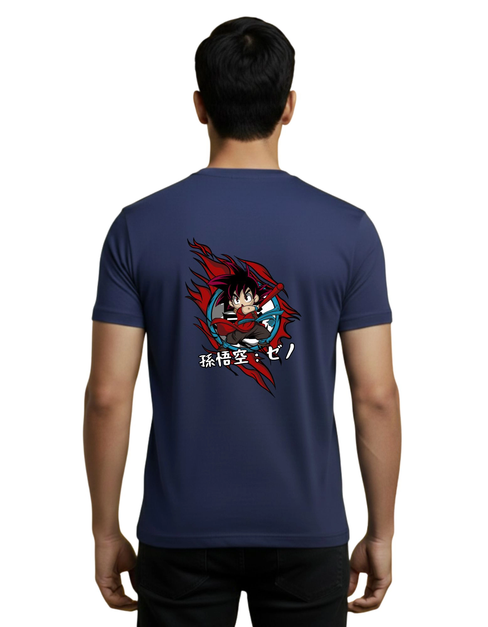 Chibi Goku Blaze Cotton Round Neck T-Shirt 180 GSM Navy Blue