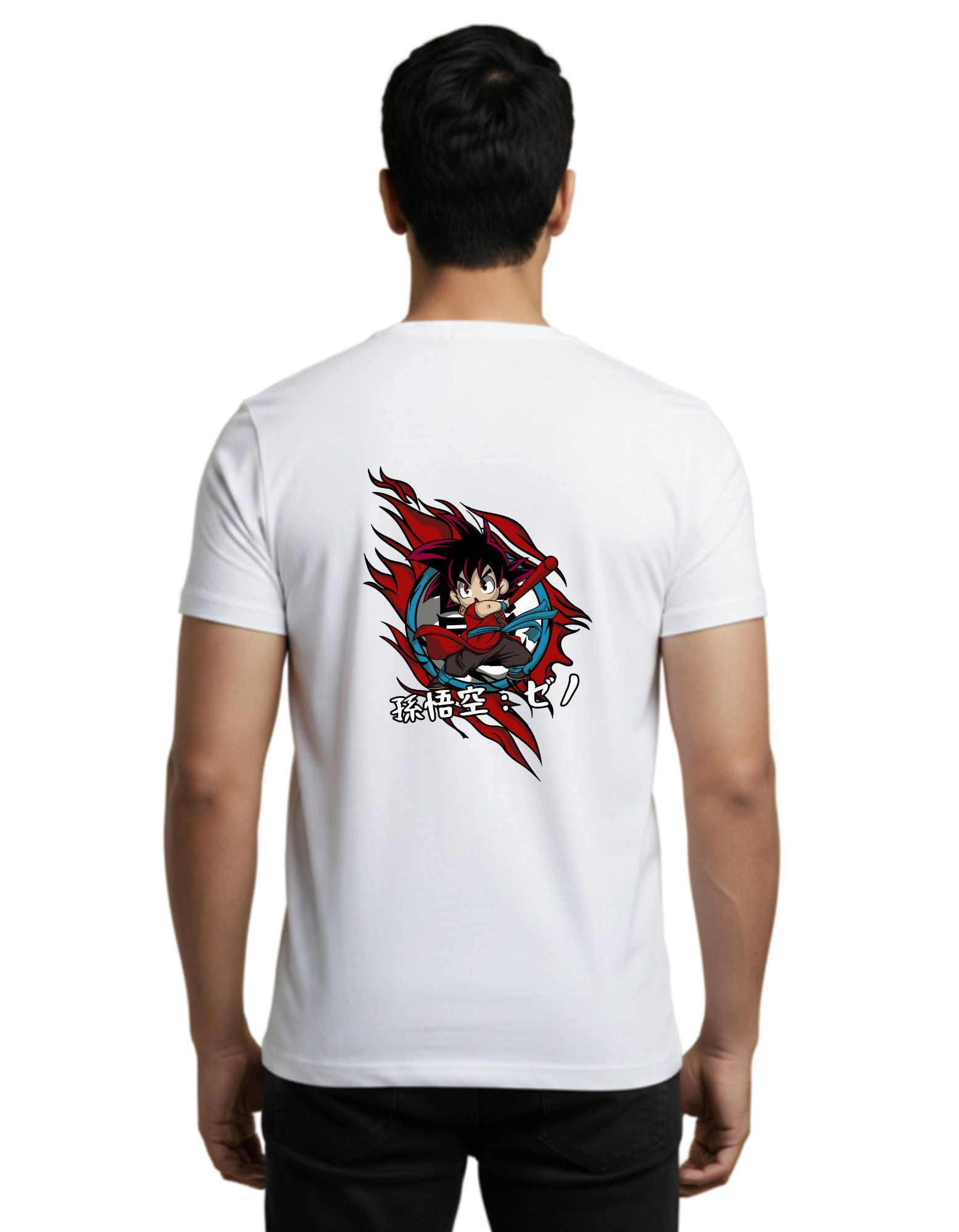 Chibi Goku Blaze Cotton Round Neck T-Shirt 180 GSM White
