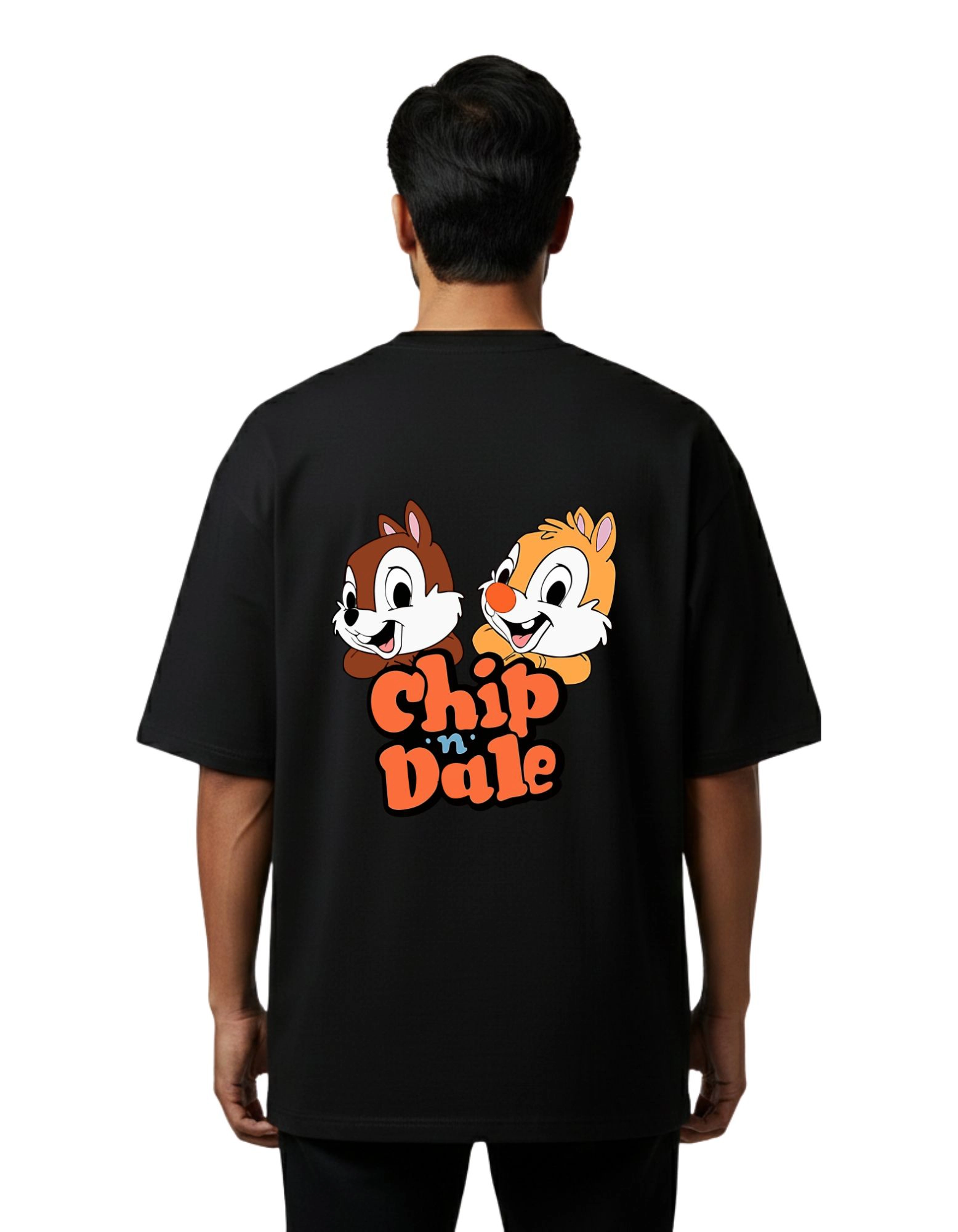 Chip n Dale Graphic Oversize Cotton French Terry T-Shirt 240 GSM Black