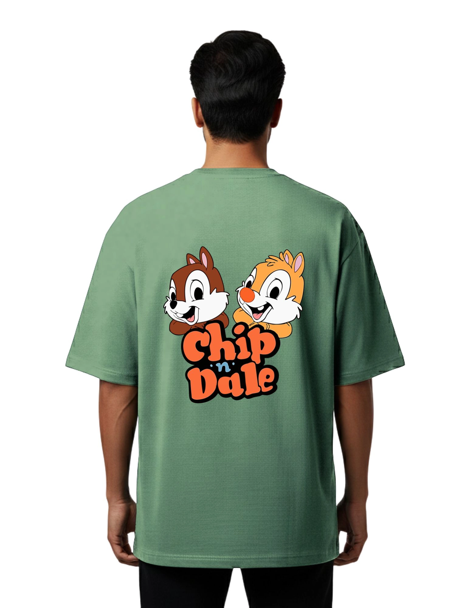 Chip n Dale Graphic Oversize Cotton French Terry T-Shirt 240 GSM D Green