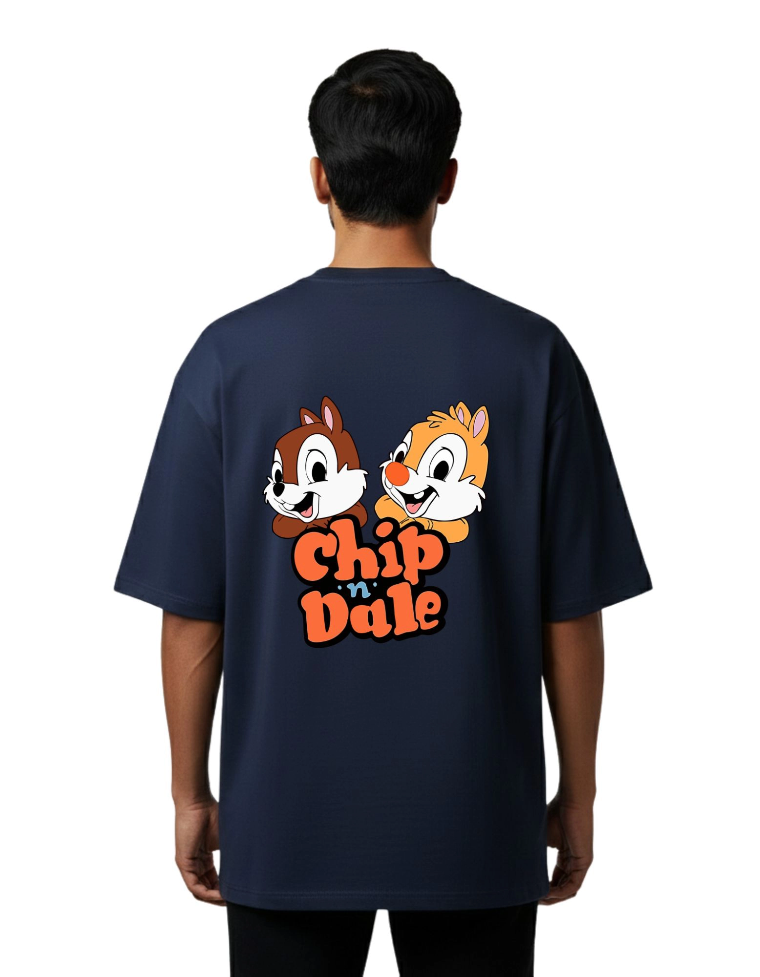 Chip n Dale Graphic Oversize Cotton French Terry T-Shirt 240 GSM Navy Blue