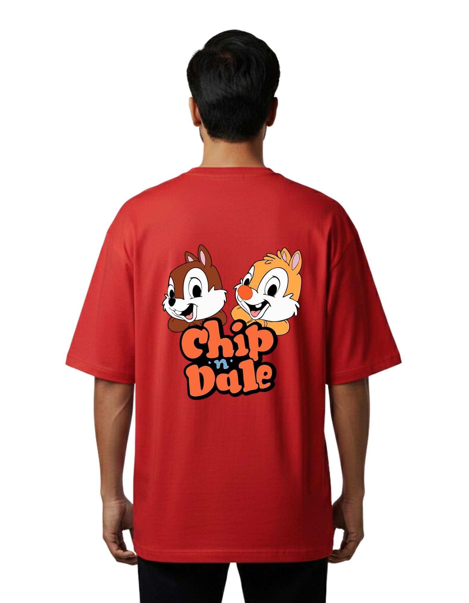 Chip n Dale Graphic Oversize Cotton French Terry T-Shirt 240 GSM Red