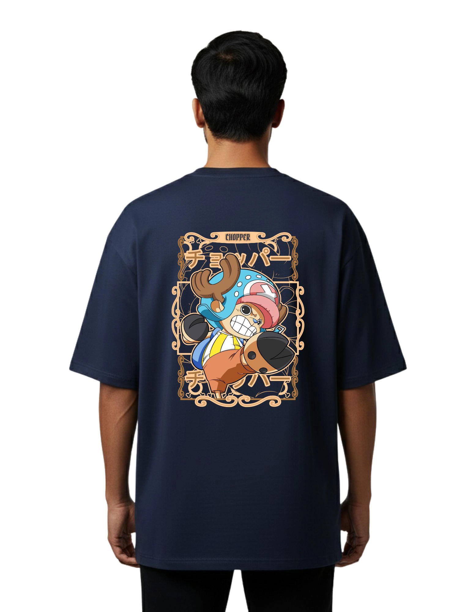 Chopper Pirate Oversized Cotton French Terry T-Shirt 240 GSM Navy Blue