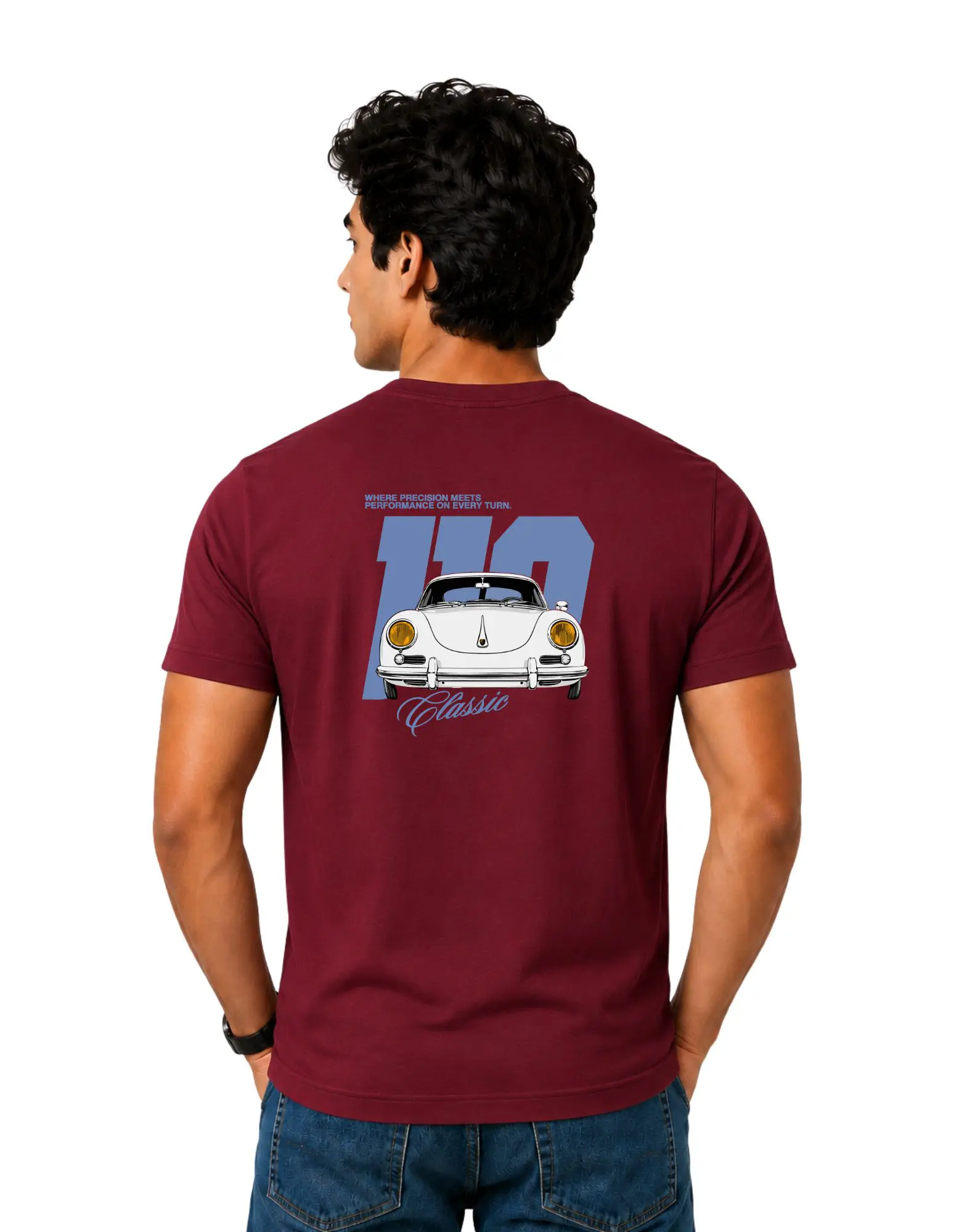 Classic Vintage Car Cotton Round Neck T-Shirt 180 GSM Maroon