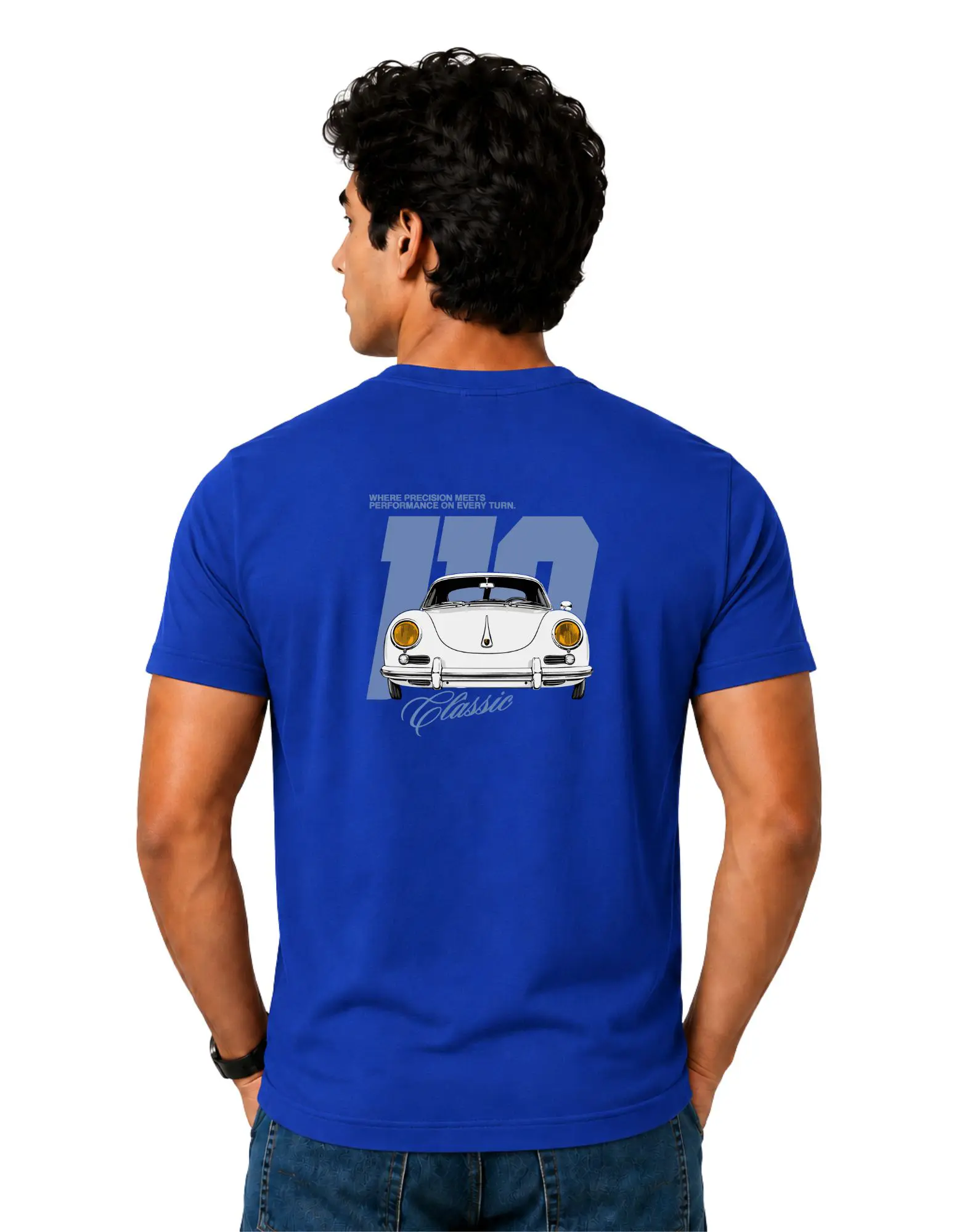 Classic Vintage Car Cotton Round Neck T-Shirt 180 GSM Royal Blue