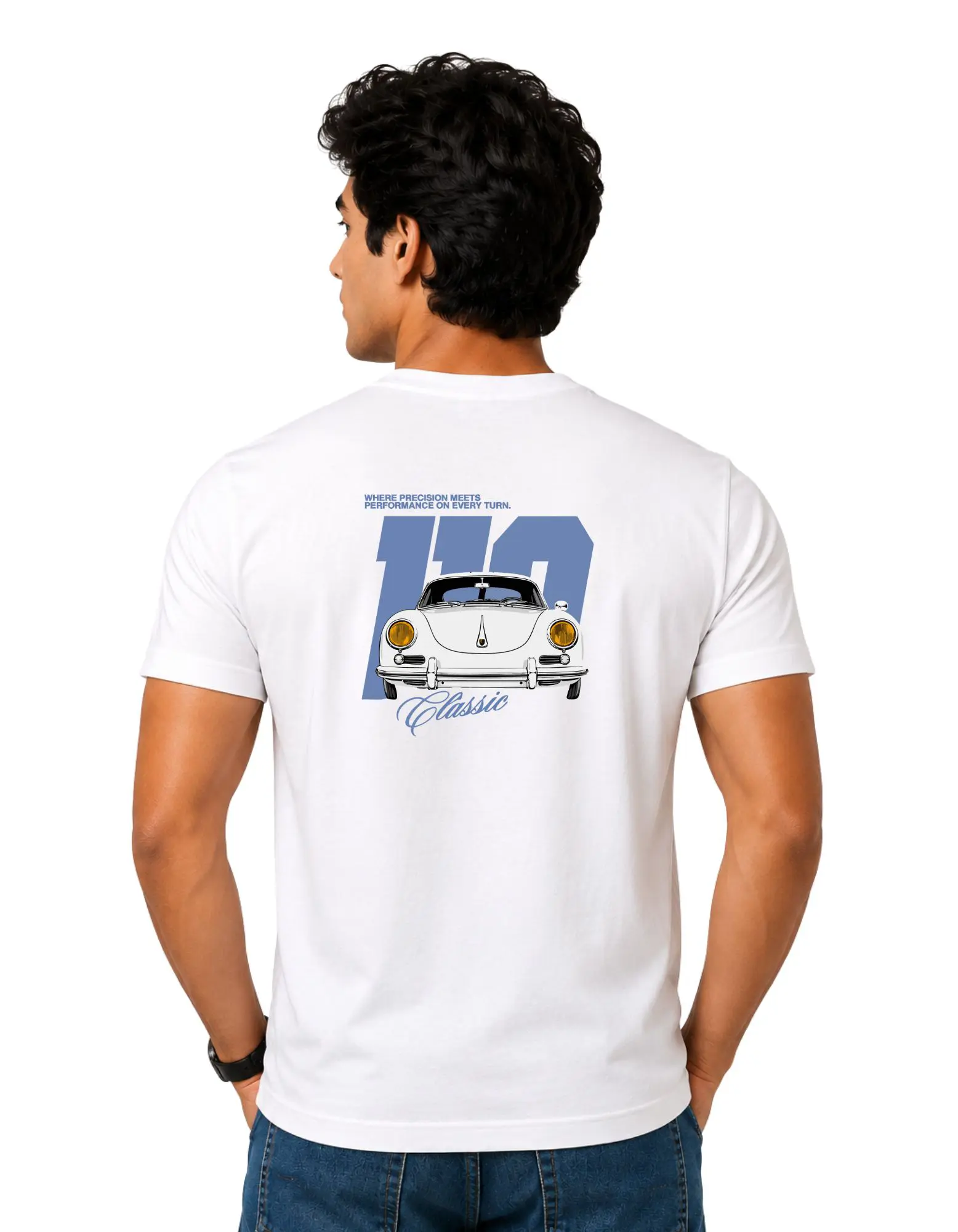 Classic Vintage Car Cotton Round Neck T-Shirt 180 GSM White