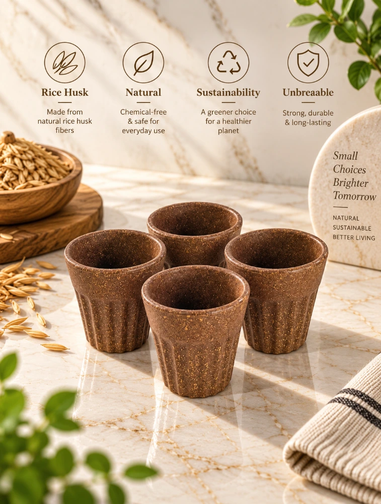 Cocoa Brown   Mini  Husk Chai  4 Piece Of Cups 85ml