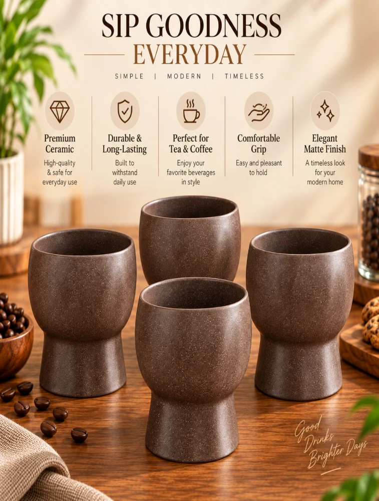 Coffee Brown   Arbor Craft 4 Piece Of Mugs 440ml