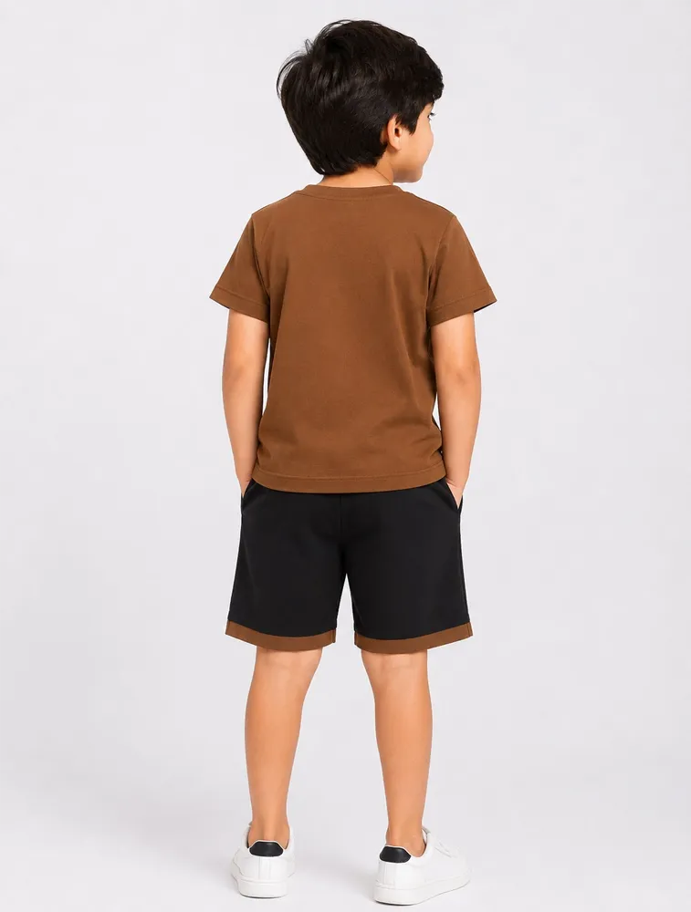 Coffee Brown Kids Printed T shirt With Shorts Set — bulk from ₹208