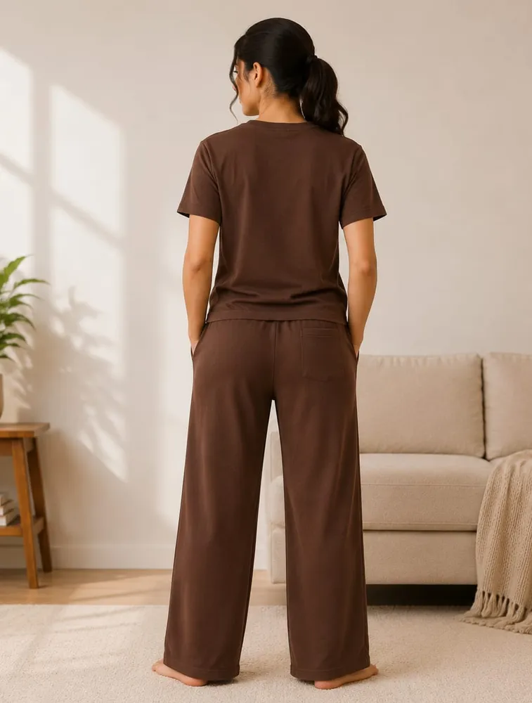 Coffee Brown Womens Premium Printed Night Wear