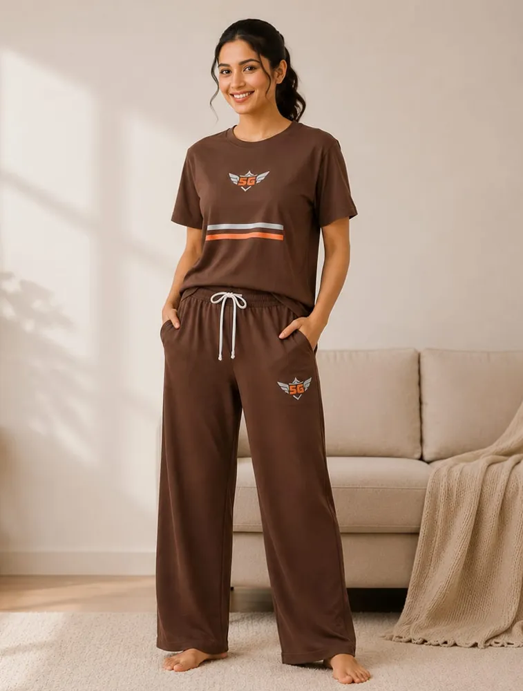  Coffee Brown Womens Premium Printed Night Wear