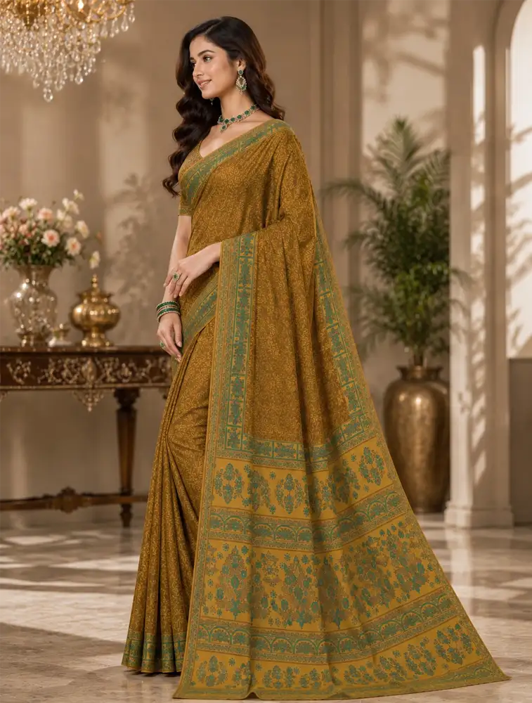 Coffee Brown Womens Printed Soft Silk Saree 