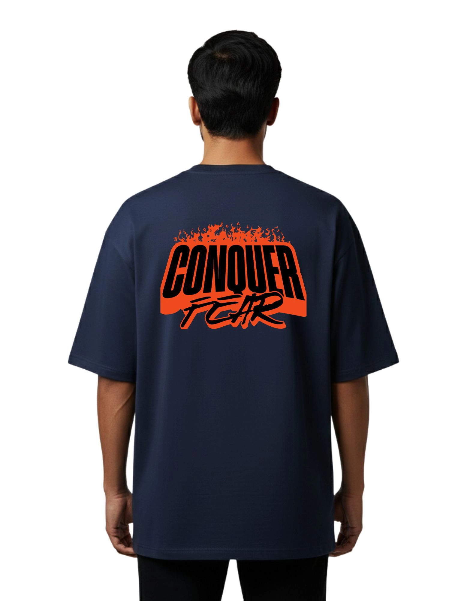 Conquer Fear Oversize Cotton French Terry T-Shirt 240 GSM Navy Blue